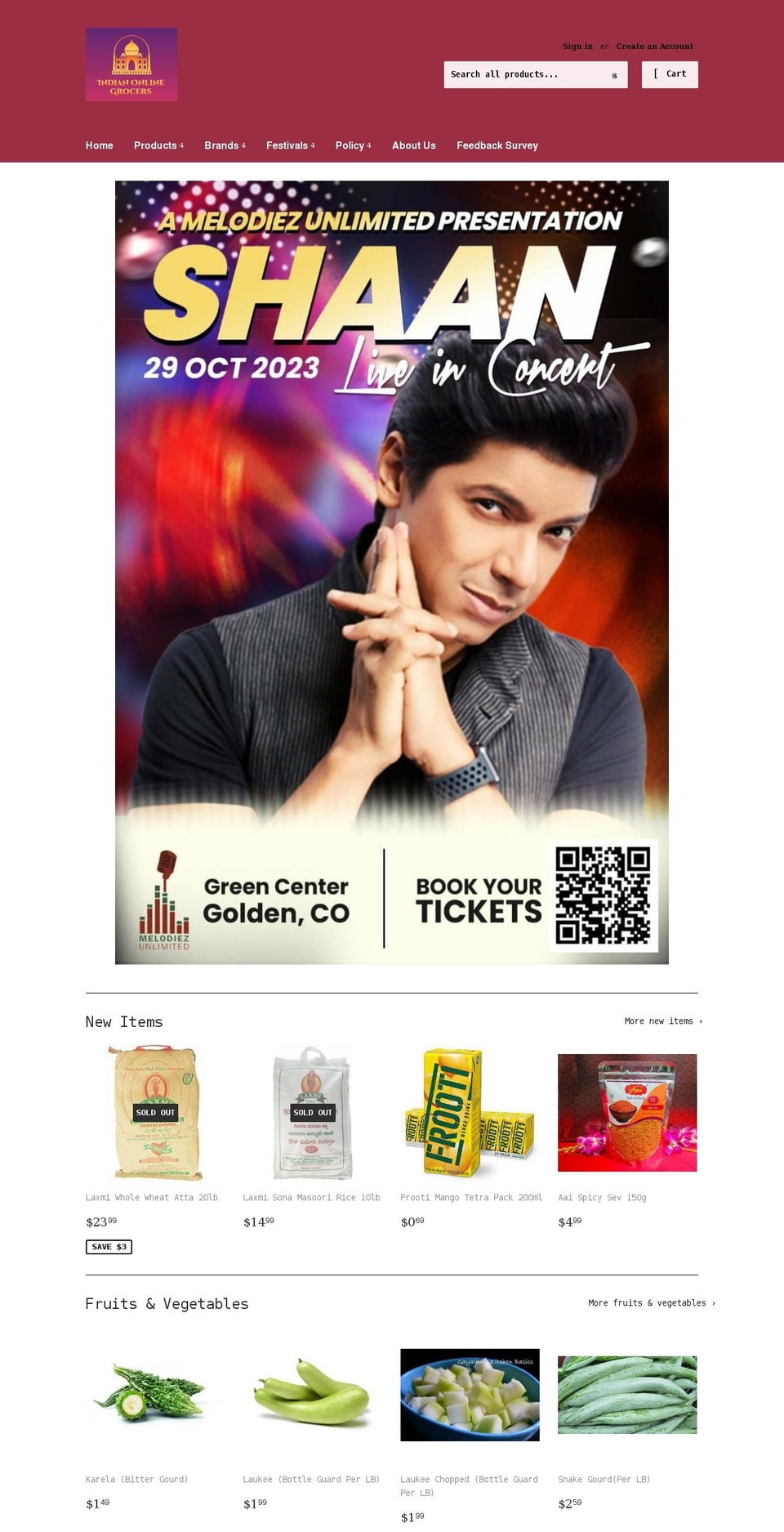 indianonlinegrocers.com shopify website screenshot