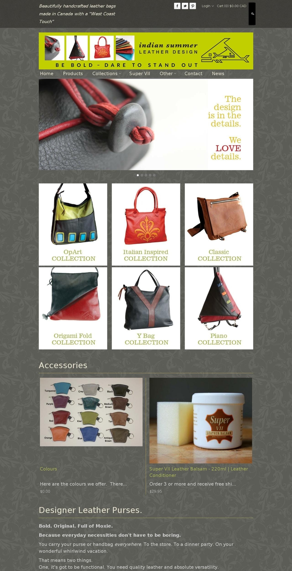 Clean Shopify theme site example indiansummerleather.com