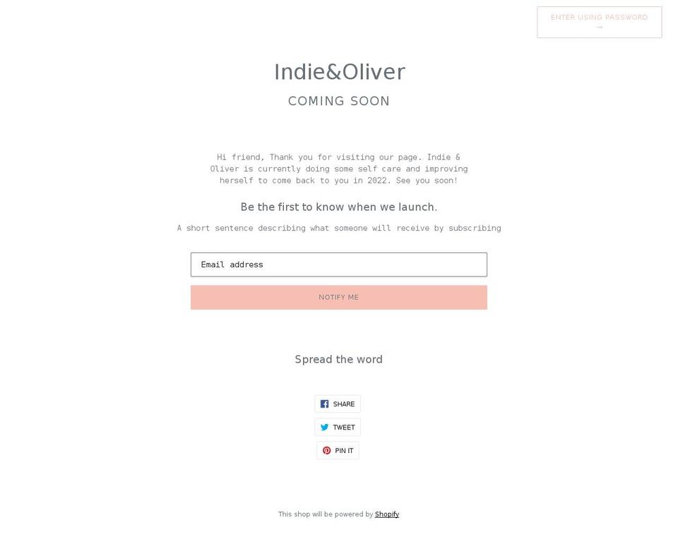 indieandoliver.com shopify website screenshot