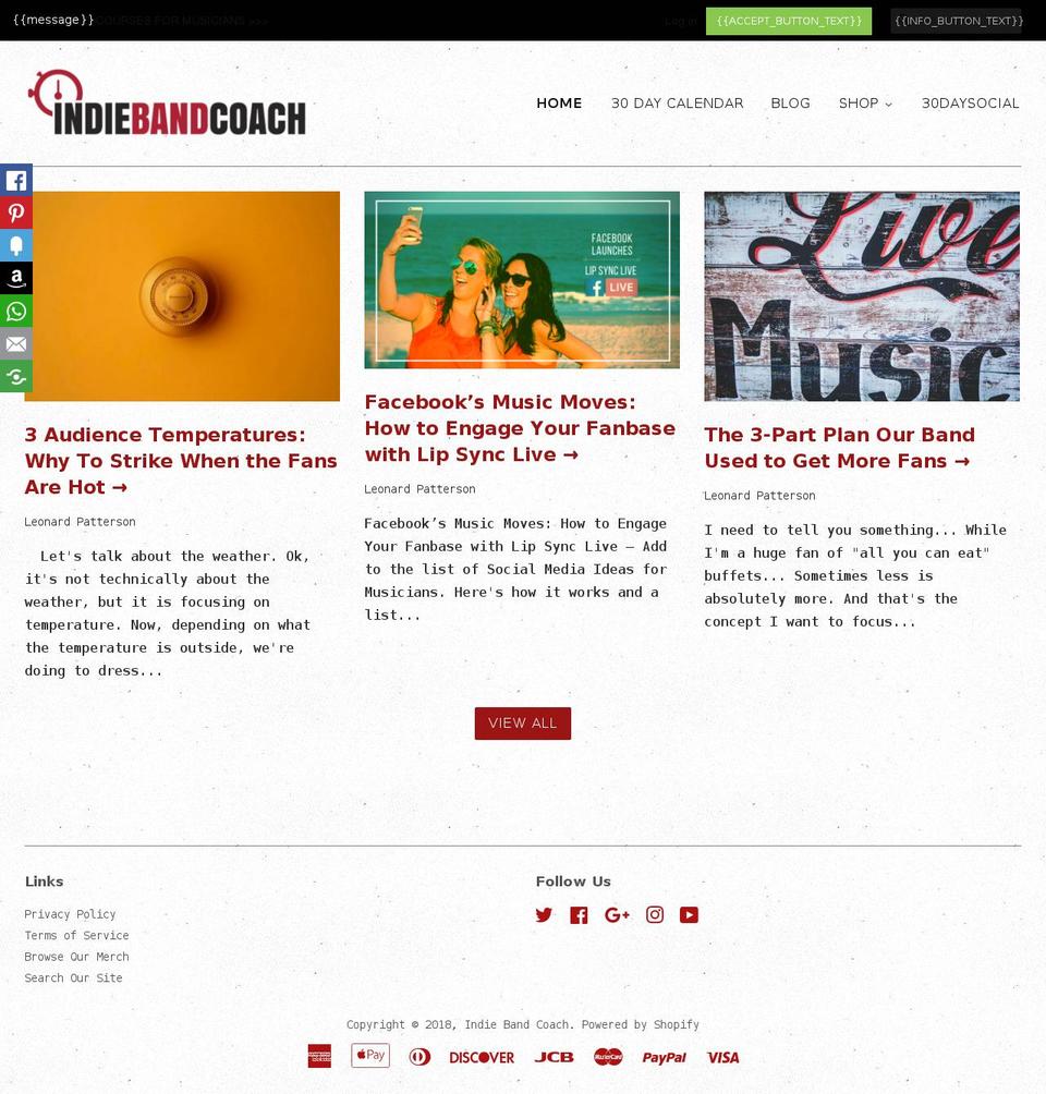 indiebandcoach.com — Shopify storefront screenshot