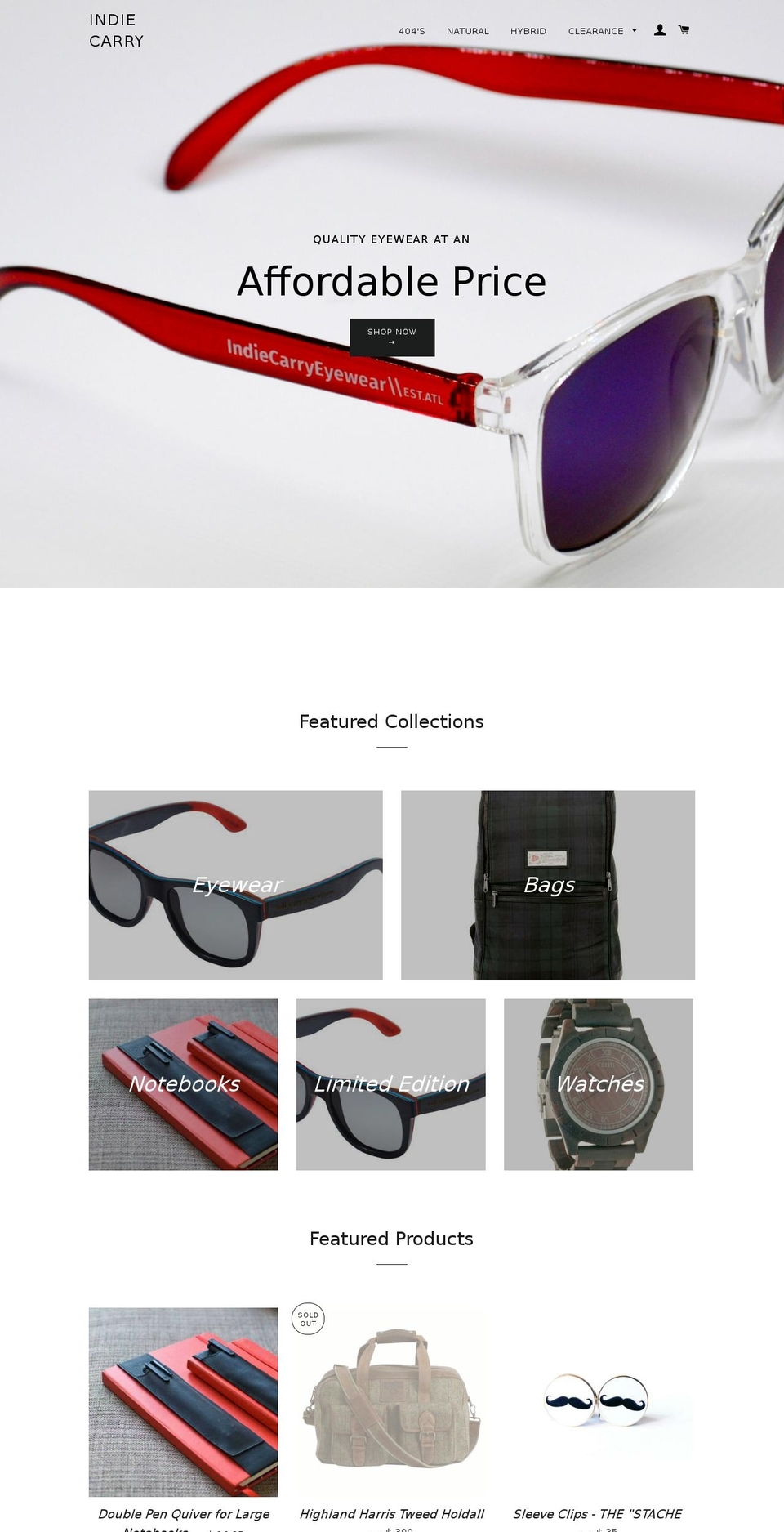 indiecarry.com shopify website screenshot