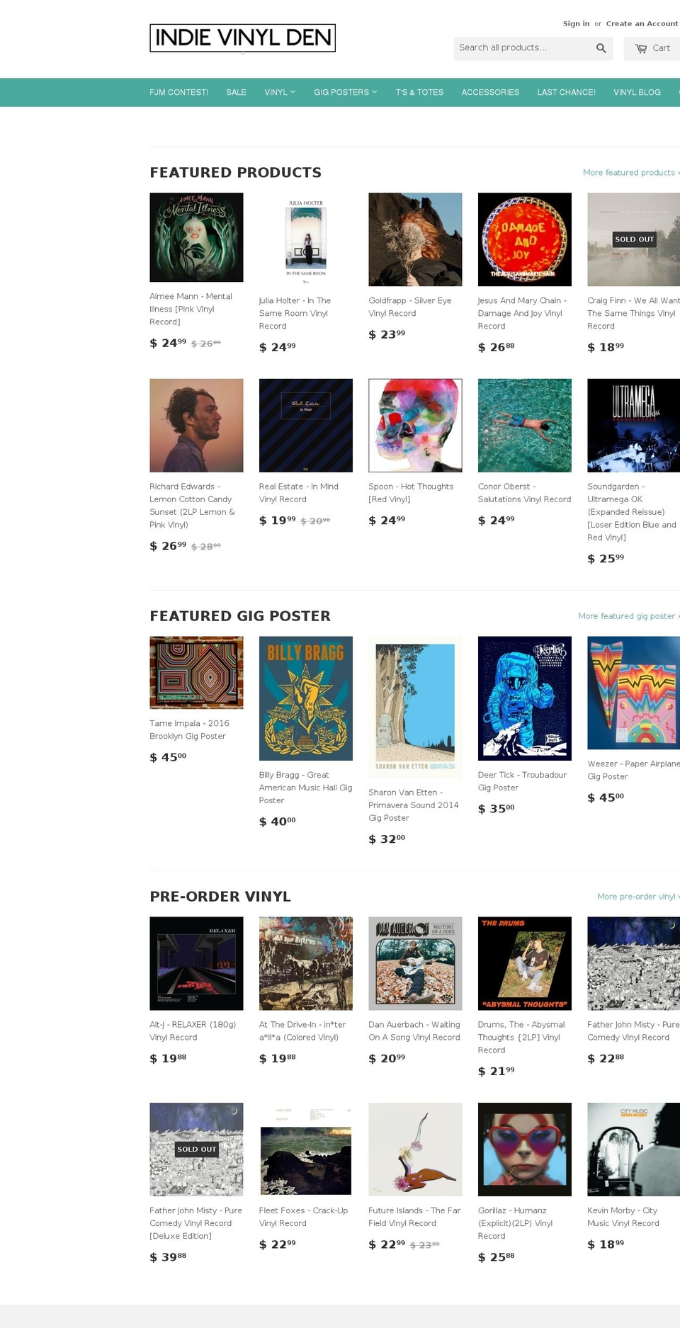 indievinylden.com shopify website screenshot