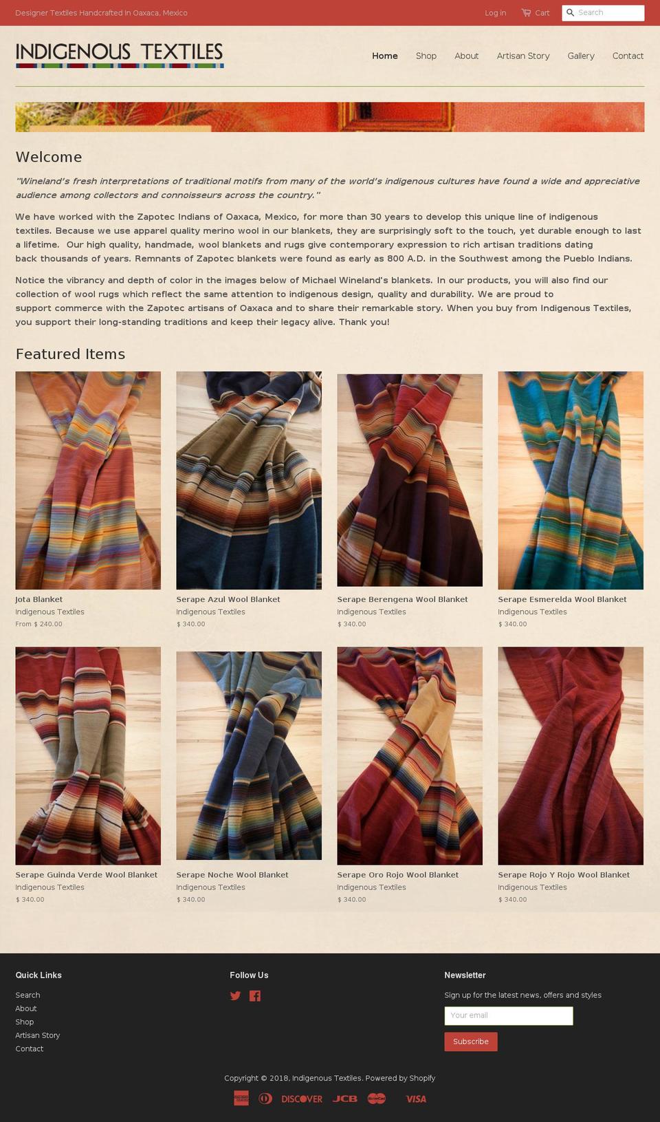 indigenoustextiles.com — Shopify storefront screenshot