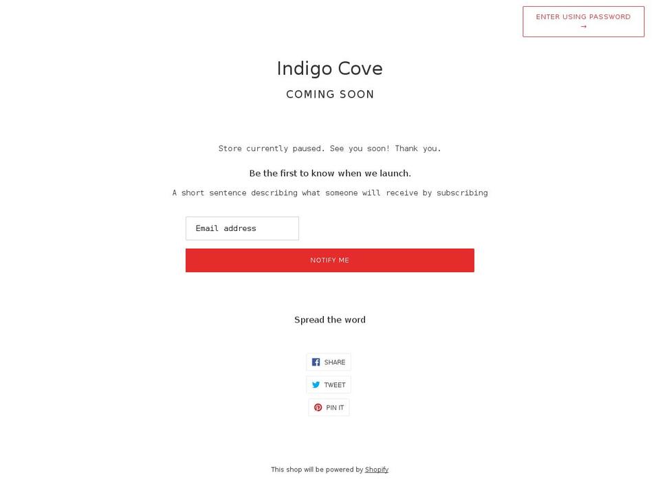 Vistarapid t Shopify theme site example indigo-cove.com
