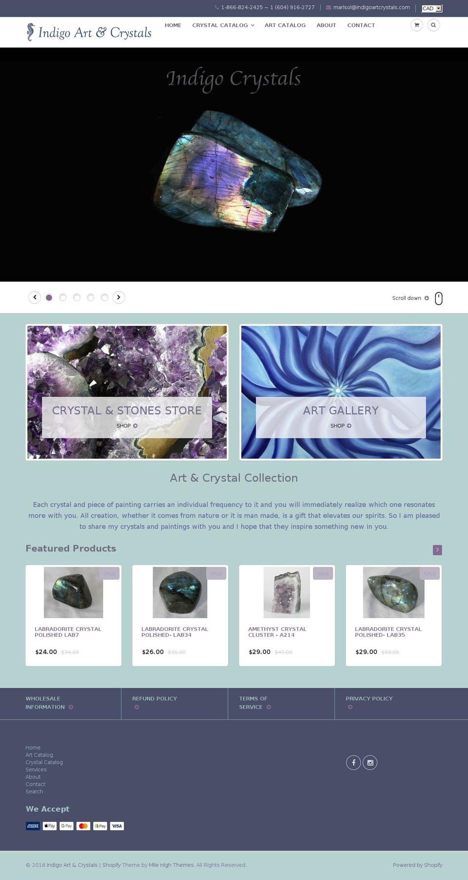 indigoartcrystals.com — Shopify storefront screenshot