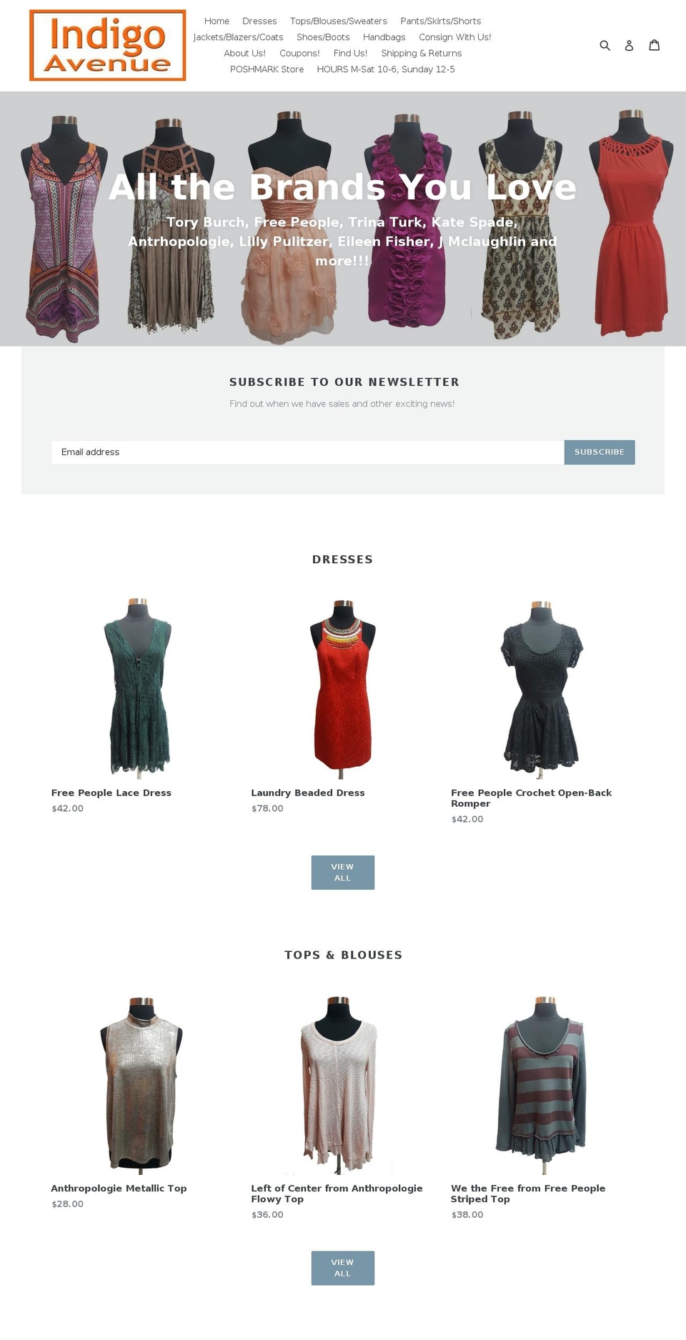 indigoavenueclothes.com shopify website screenshot