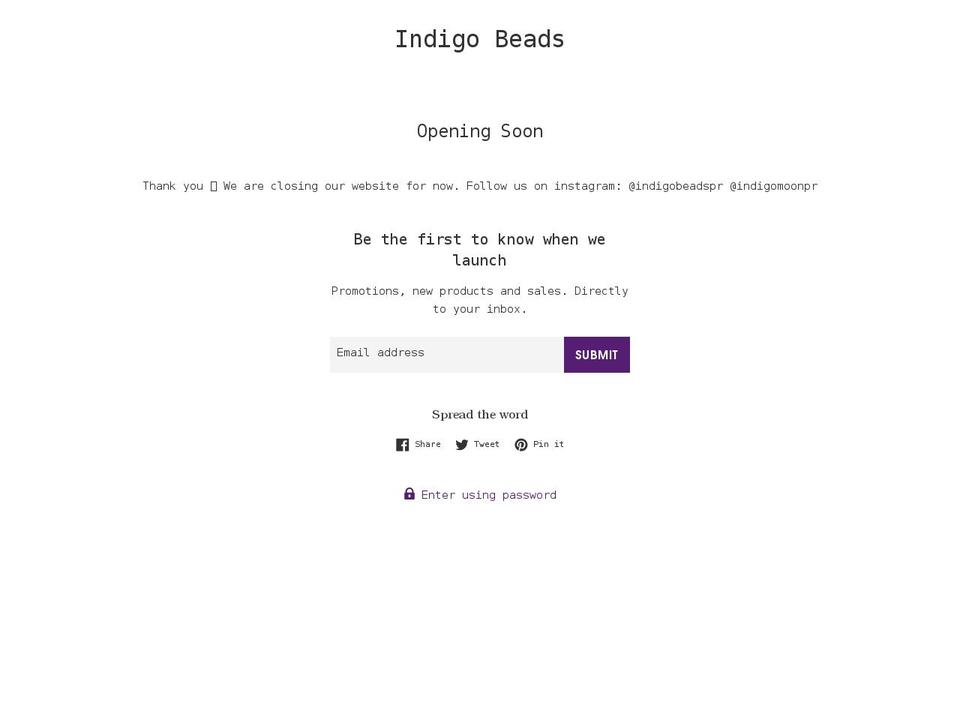 indigobeadspr.com shopify website screenshot