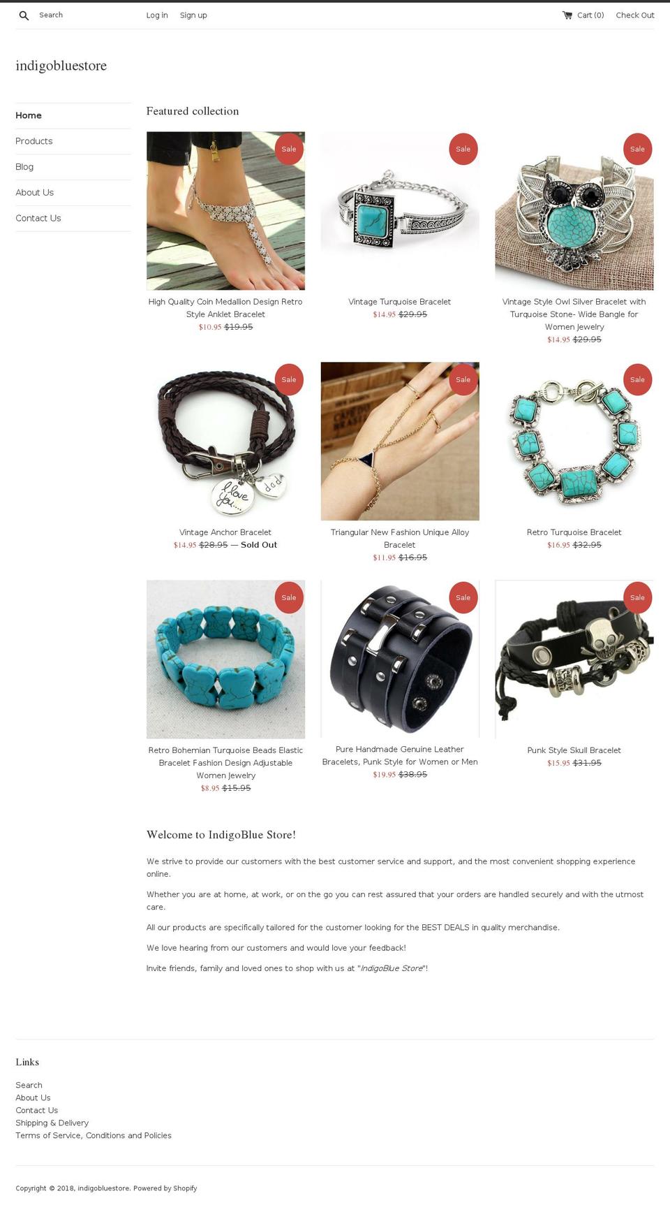 indigobluestore.com — Shopify storefront screenshot