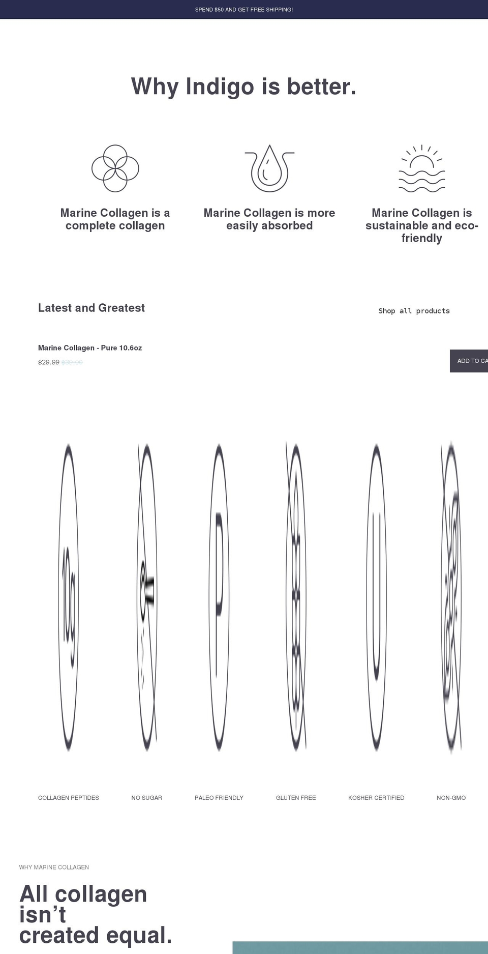 indigocollagen.com shopify website screenshot