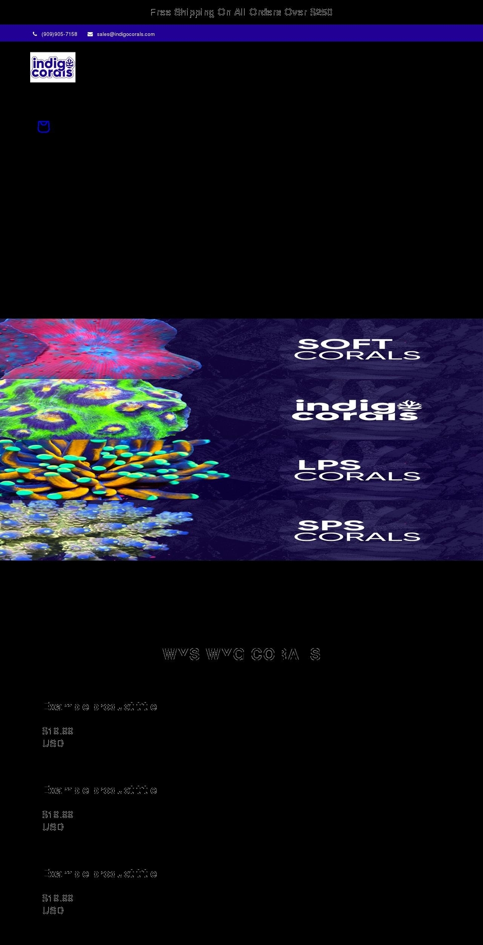 indigocorals.com shopify website screenshot