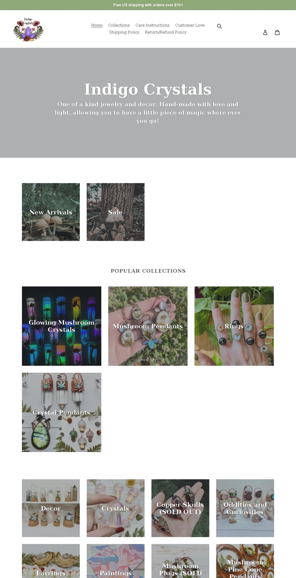 indigocrystalart.com shopify website screenshot