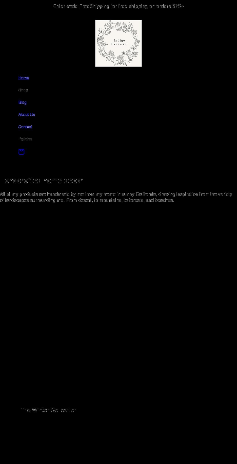 indigodreamin.com shopify website screenshot