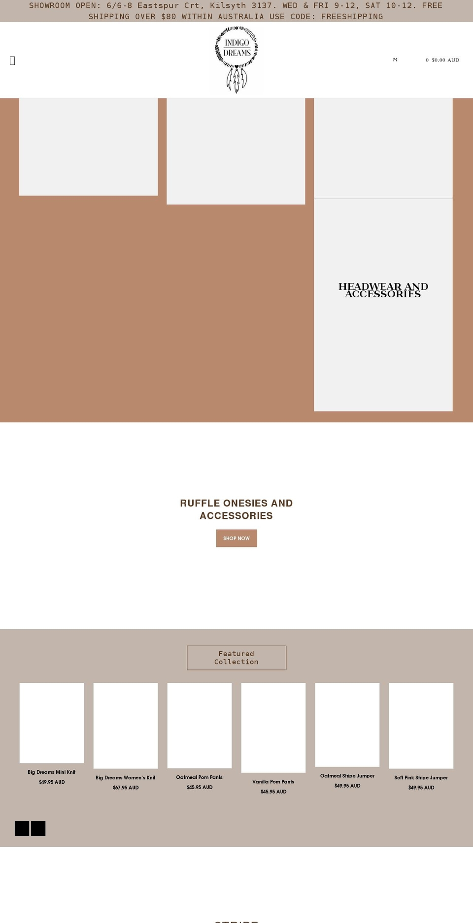 indigodreamshandmade.com — Shopify storefront screenshot