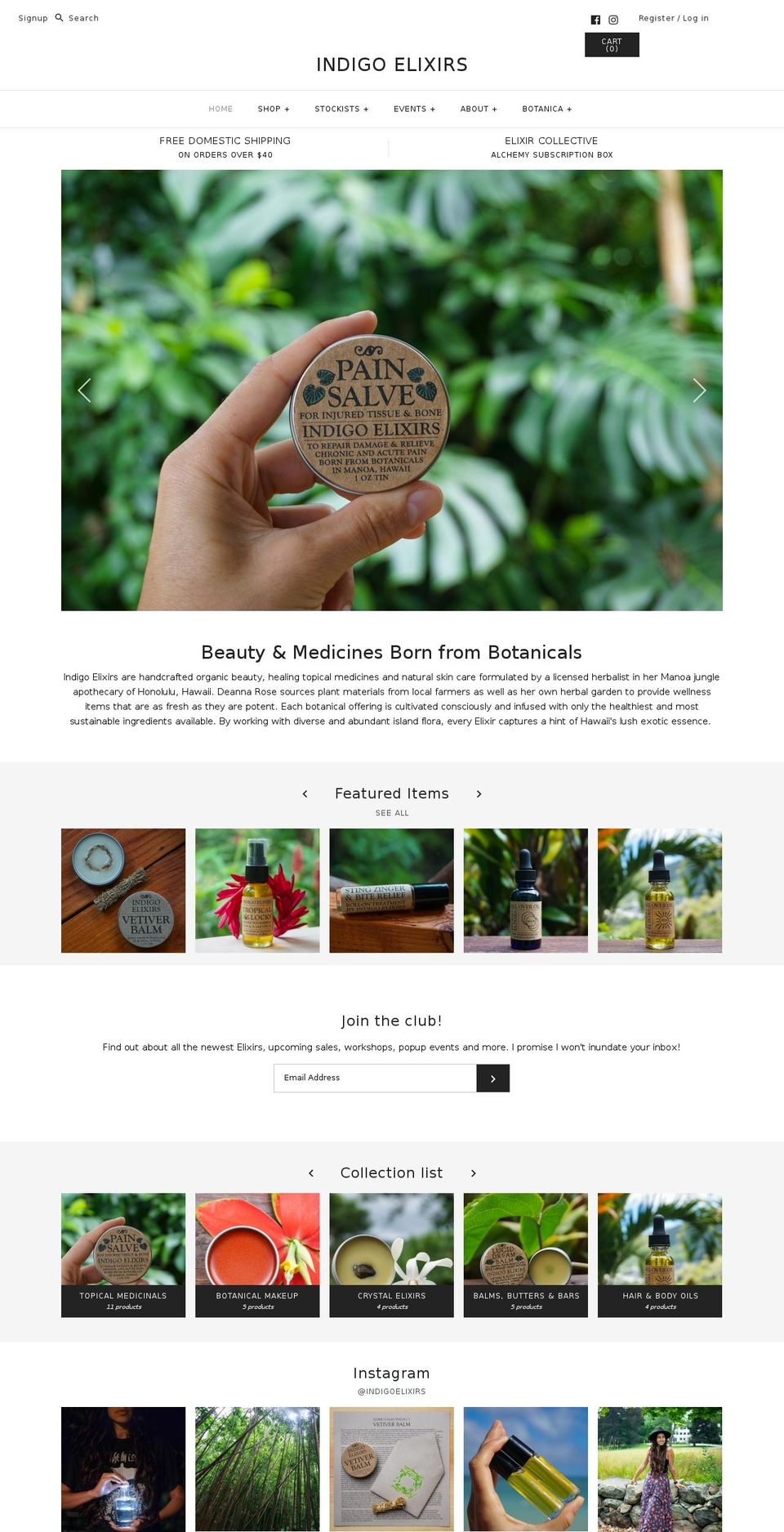 indigoelixers.com — Shopify storefront screenshot