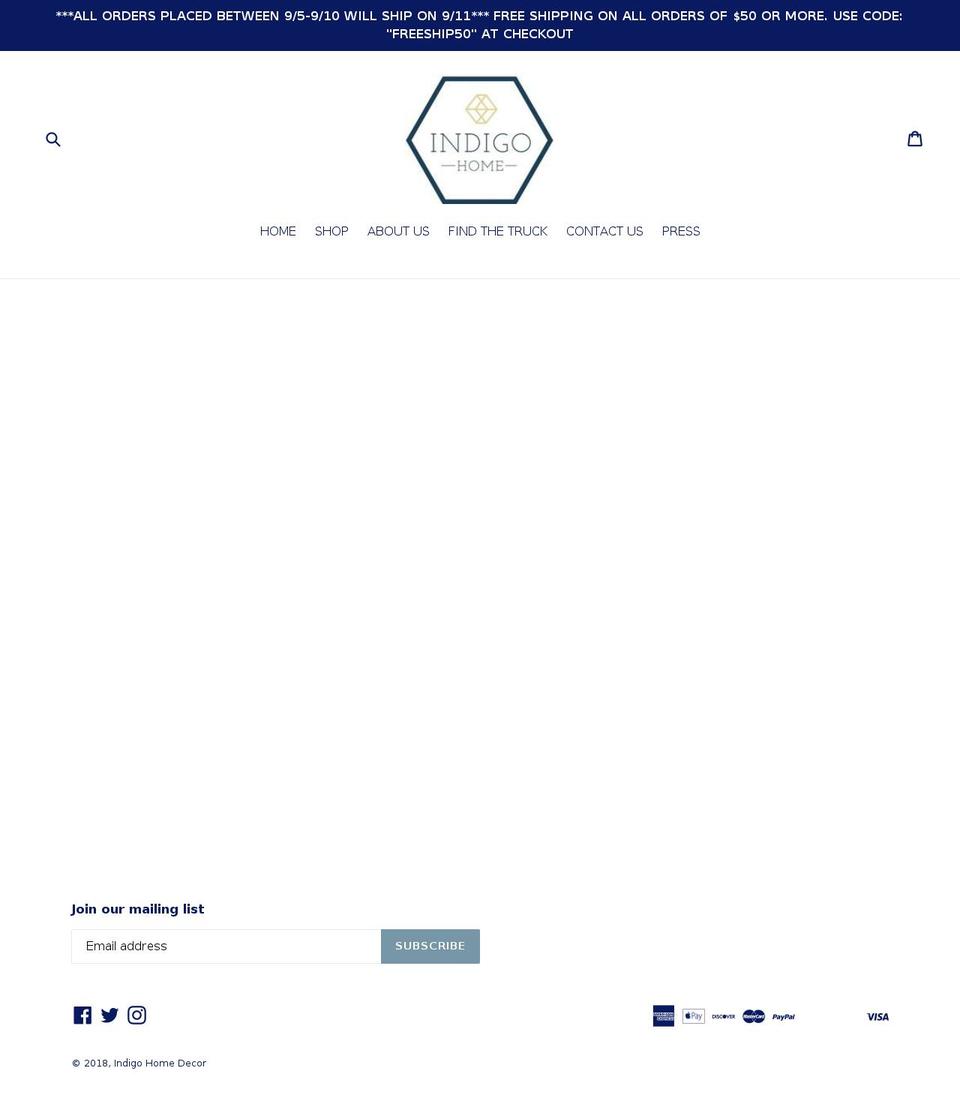 indigohomedecor.com — Shopify storefront screenshot