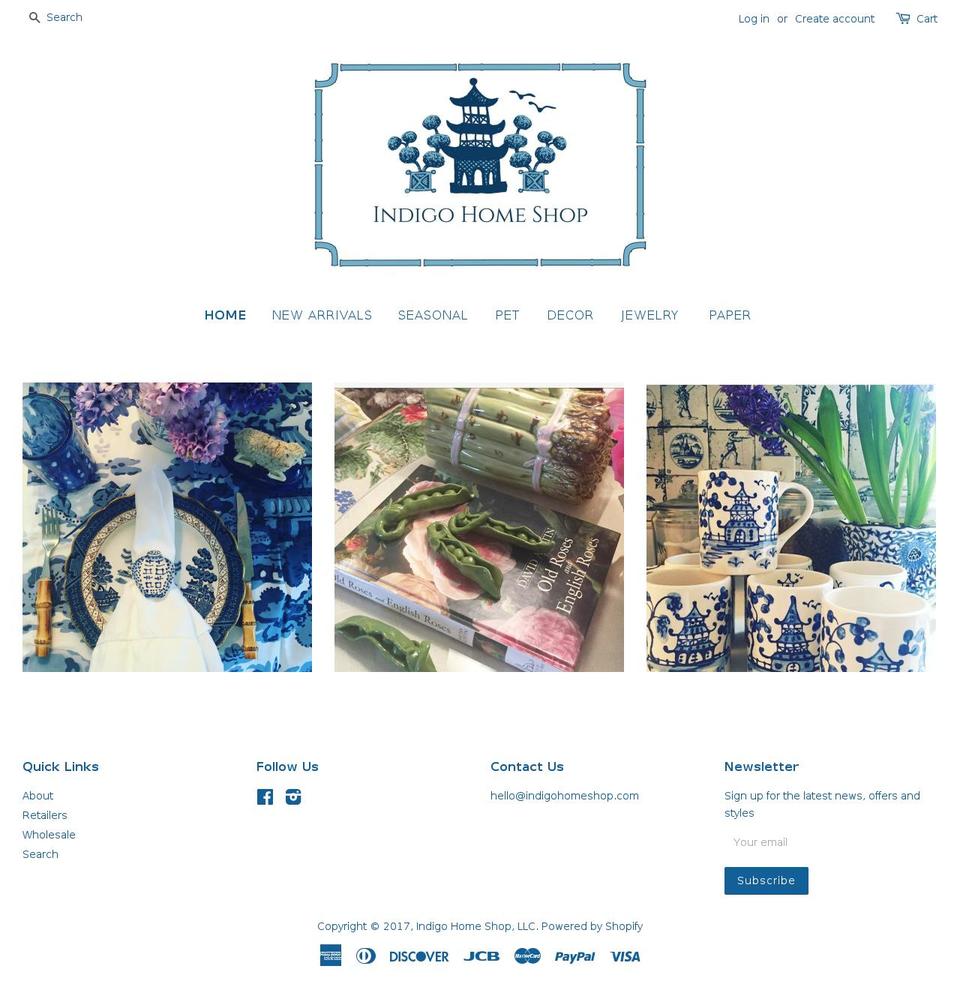 indigohomeshop.com shopify website screenshot