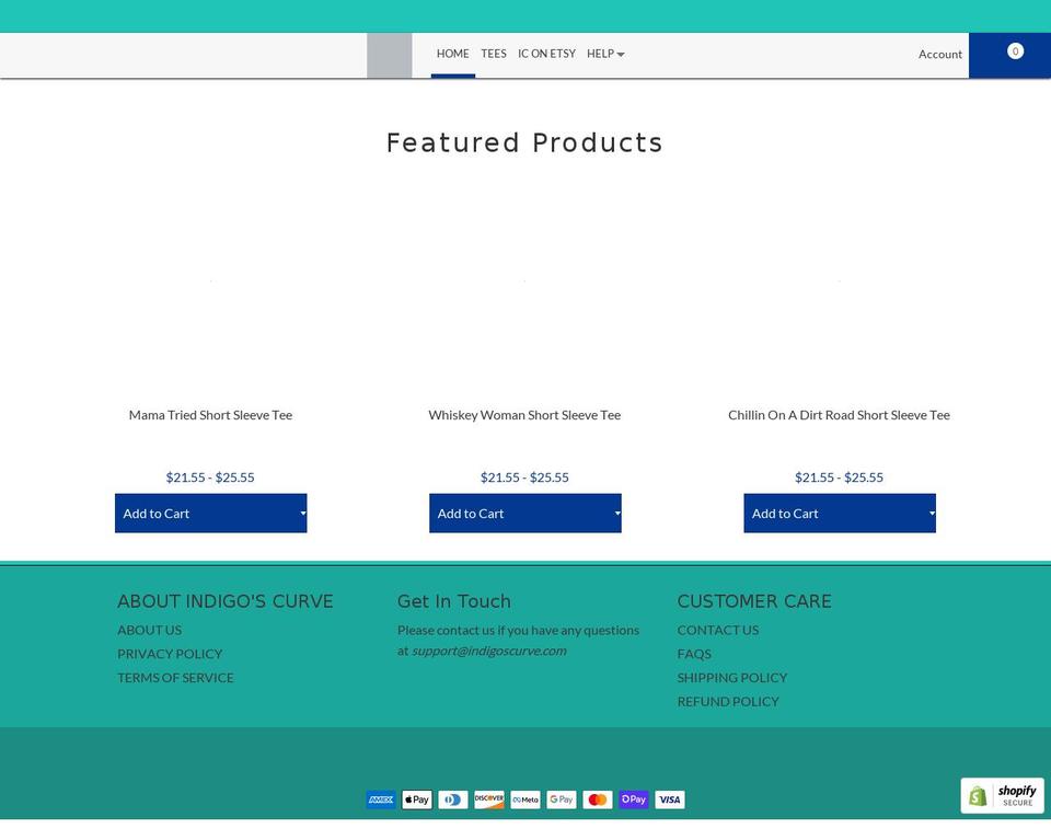 indigoscurve.com shopify website screenshot