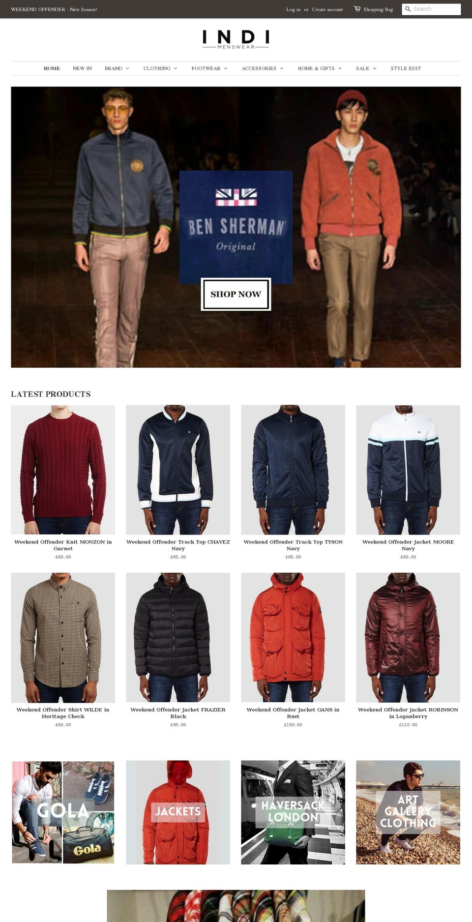 indimenswear.com shopify website screenshot