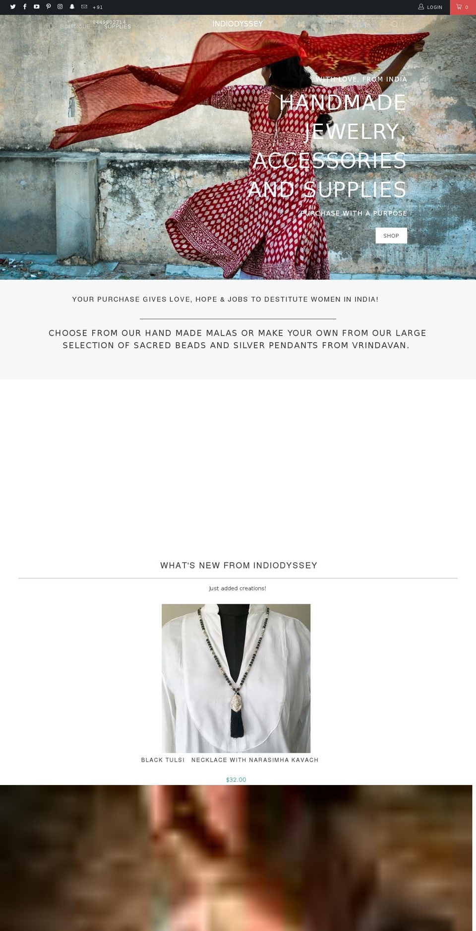 indiodysseyshop.com shopify website screenshot