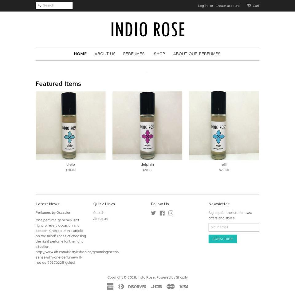 indiorose.com — Shopify storefront screenshot