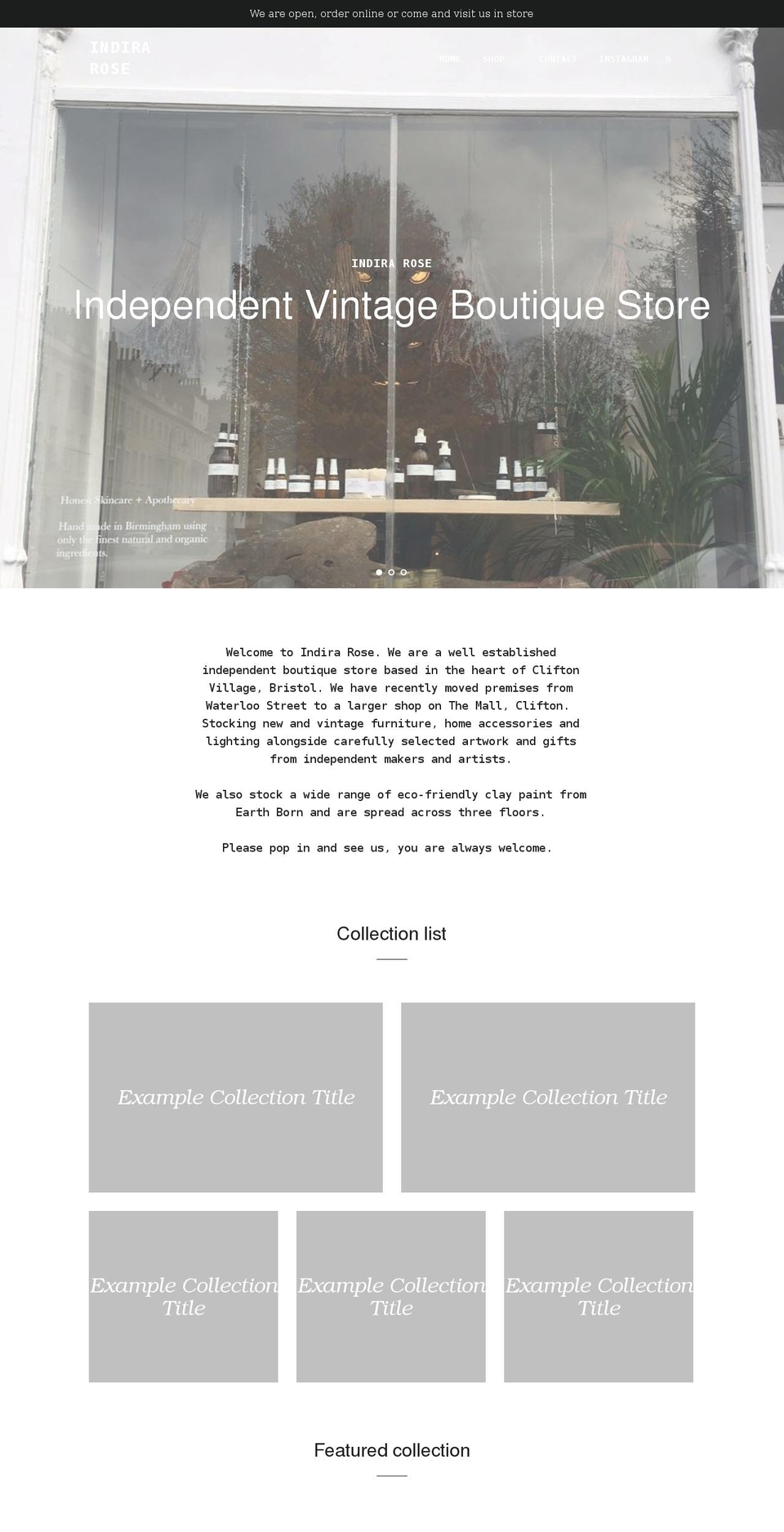 indirarose.co.uk shopify website screenshot