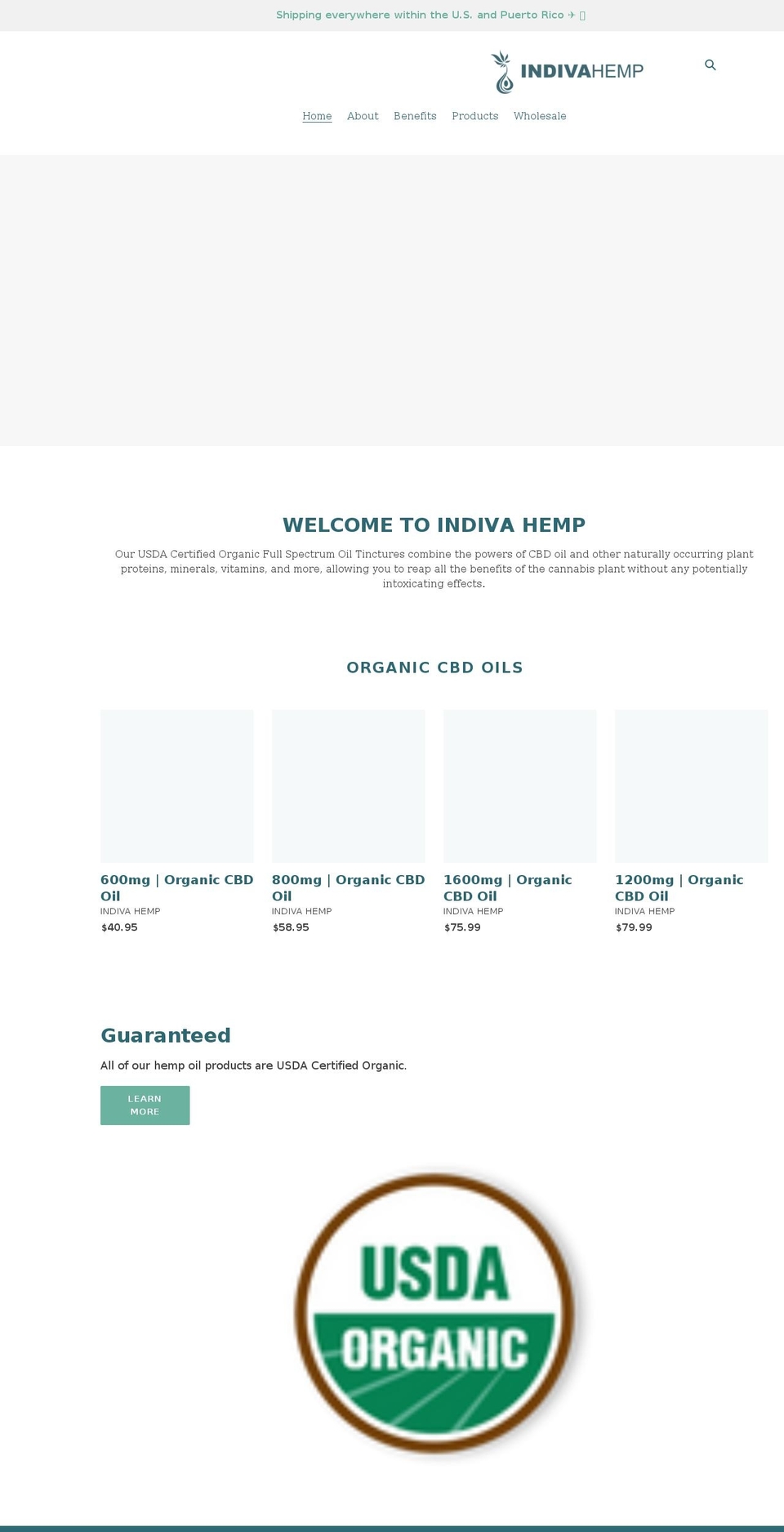 indivahemp.com shopify website screenshot