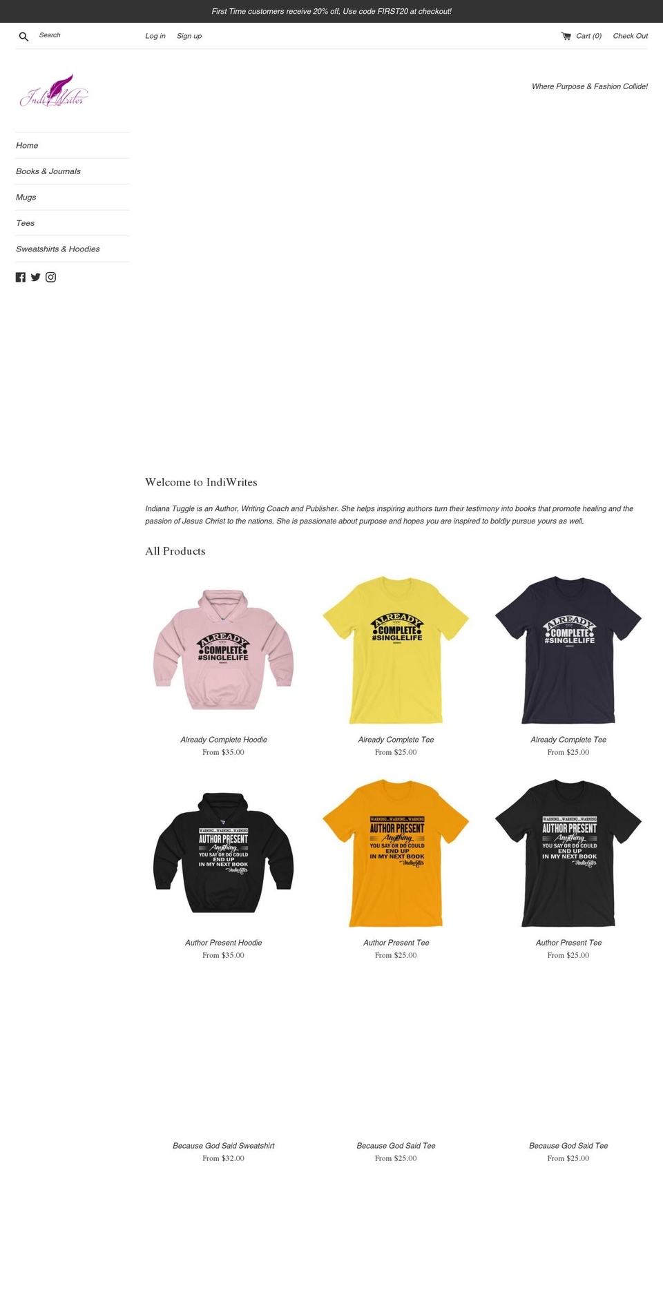 indiwrites.com — Shopify storefront screenshot