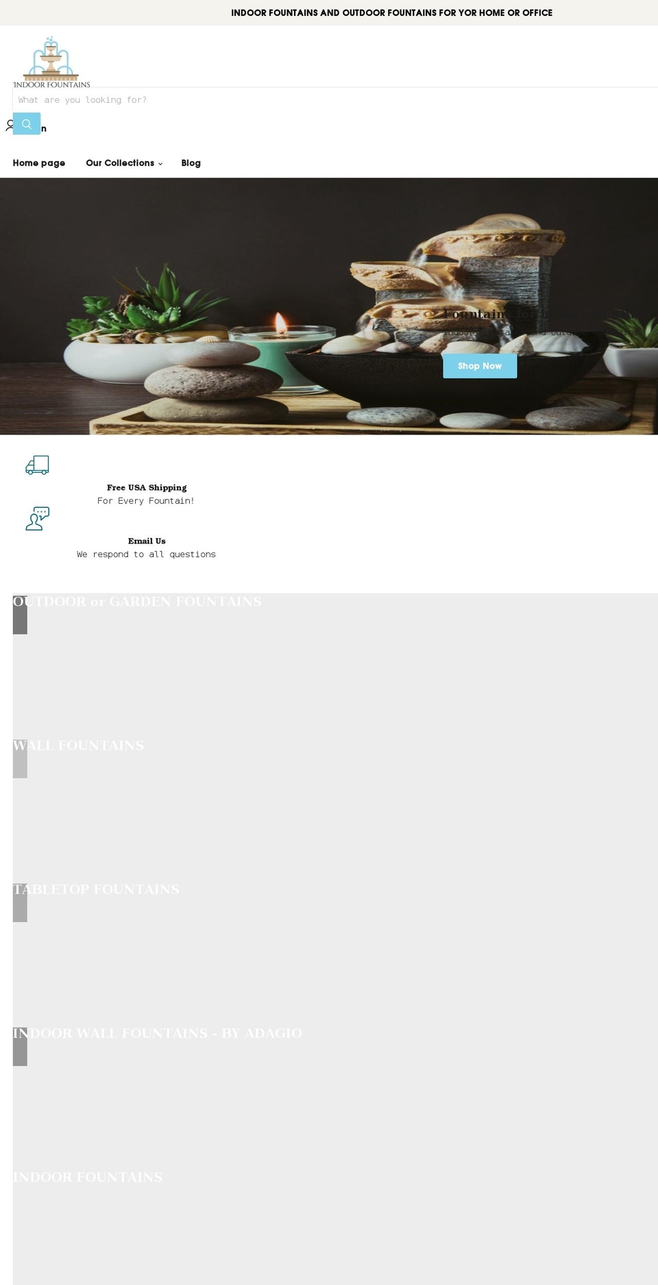 indoorfountains4u.com shopify website screenshot
