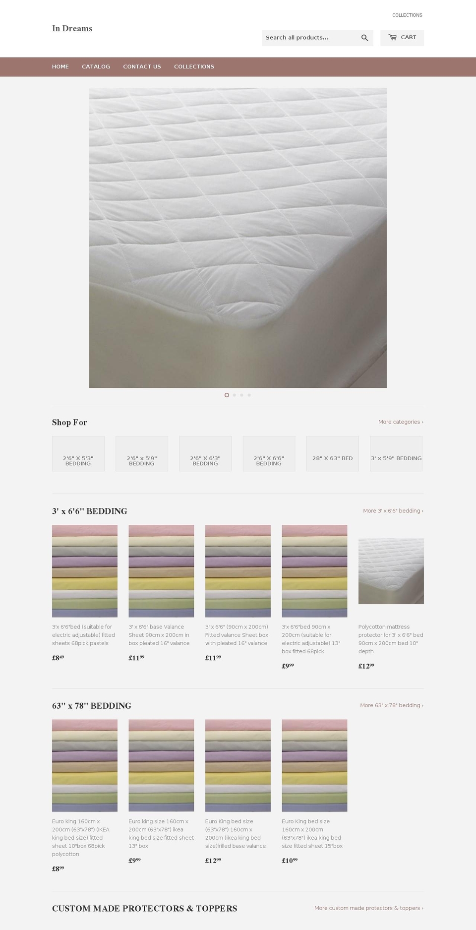 indreamsbedding.com — Shopify storefront screenshot