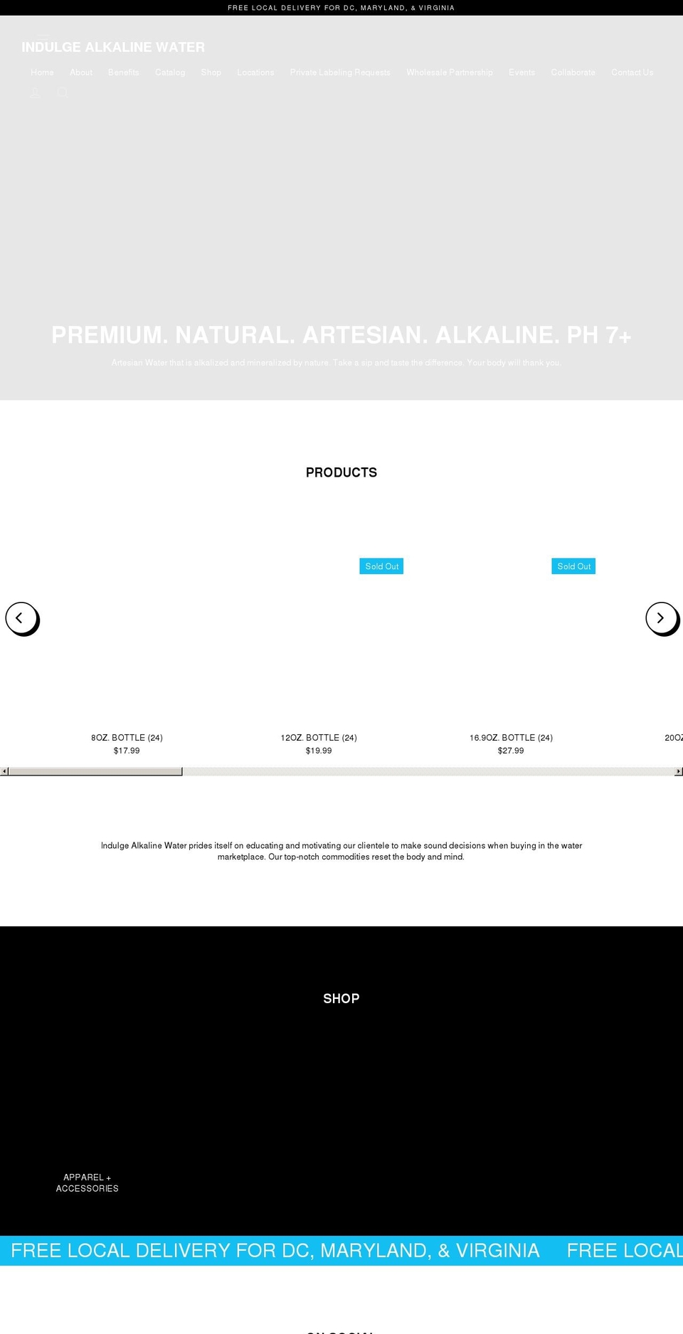indulgealkalinewater.org shopify website screenshot