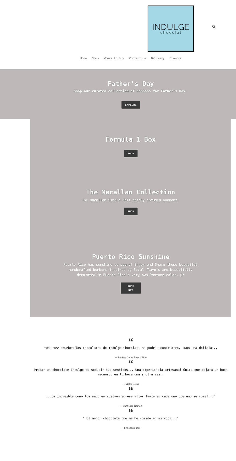 indulgechocolat.com shopify website screenshot