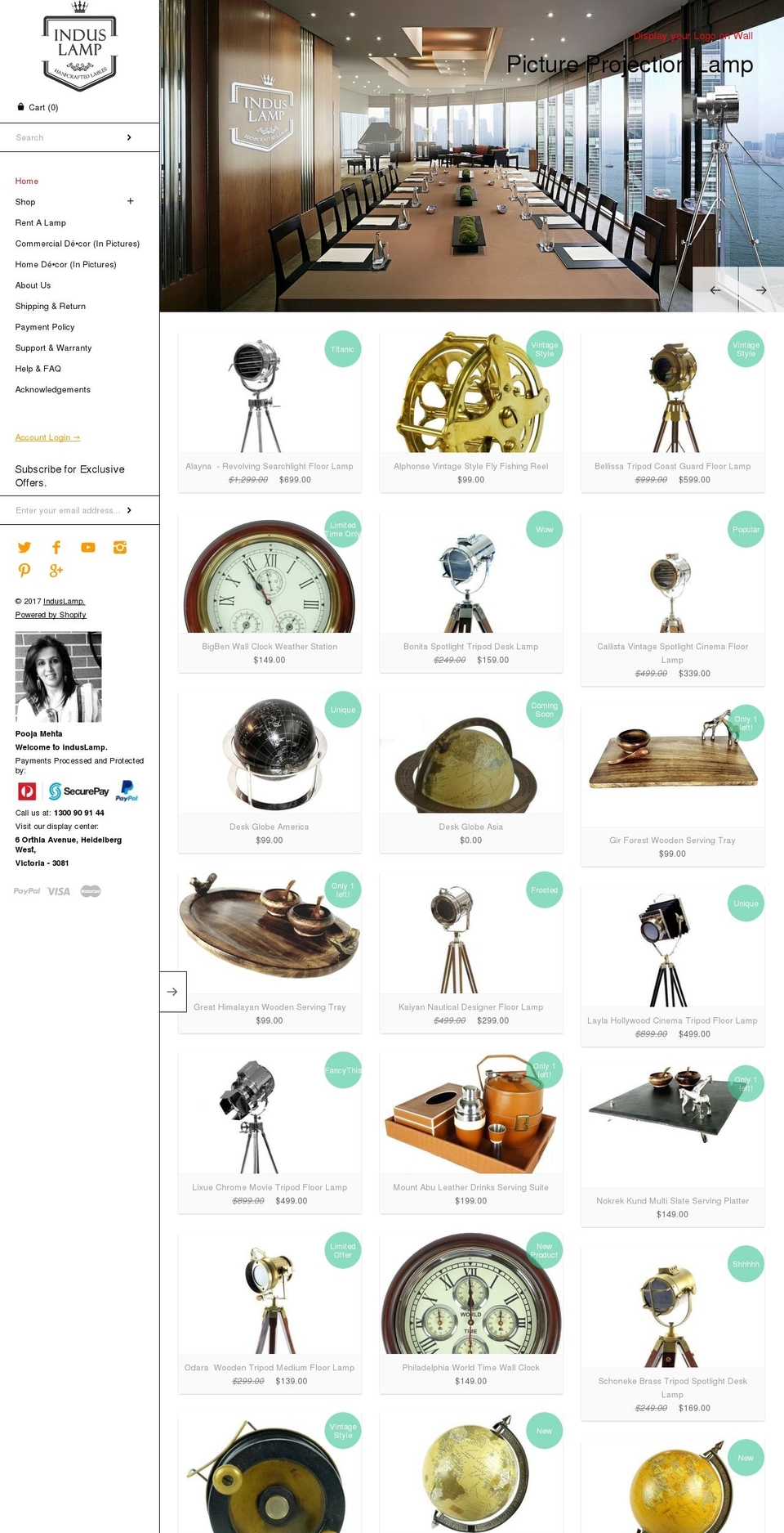 induslamps.com shopify website screenshot