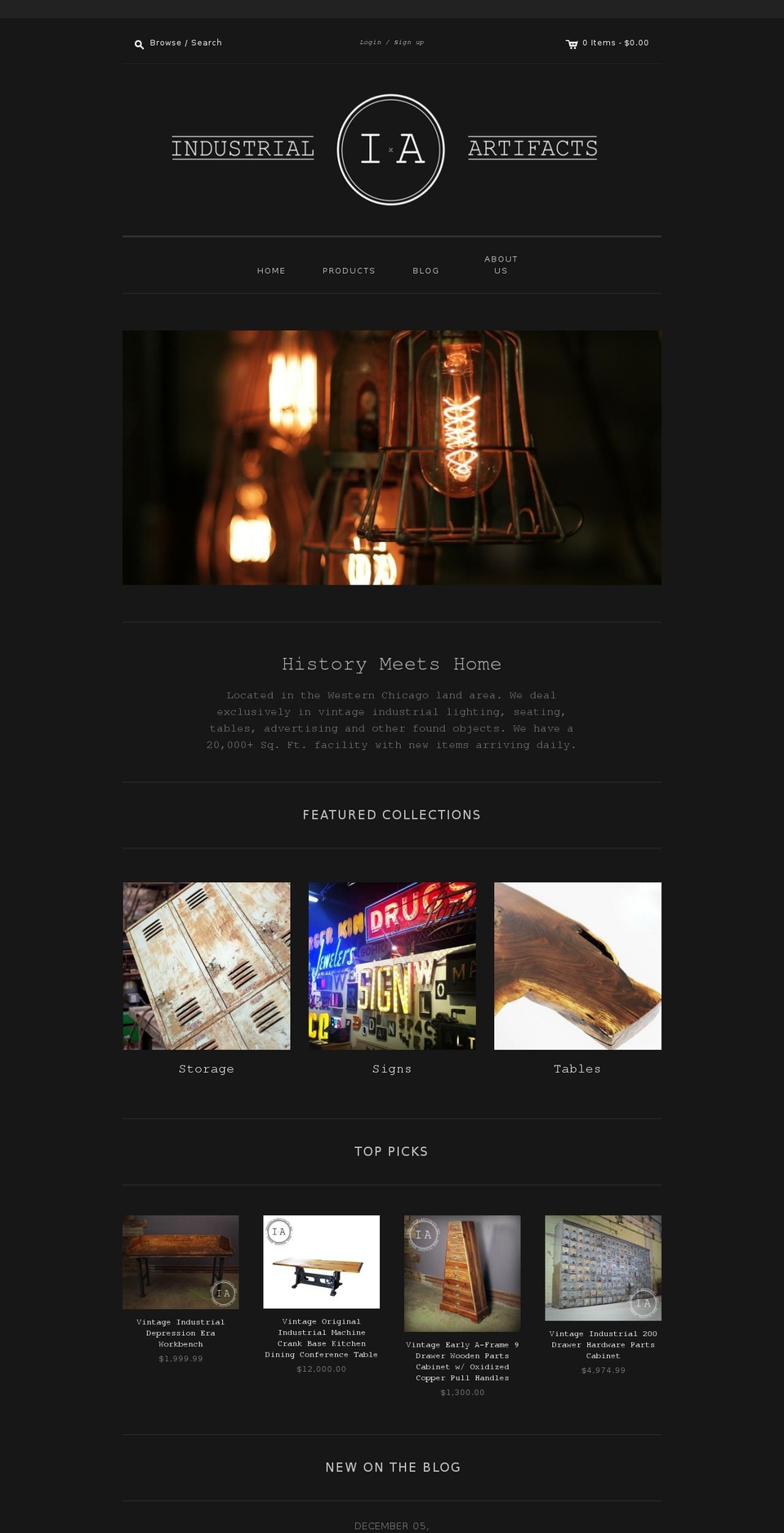 industrialartifacts.net shopify website screenshot