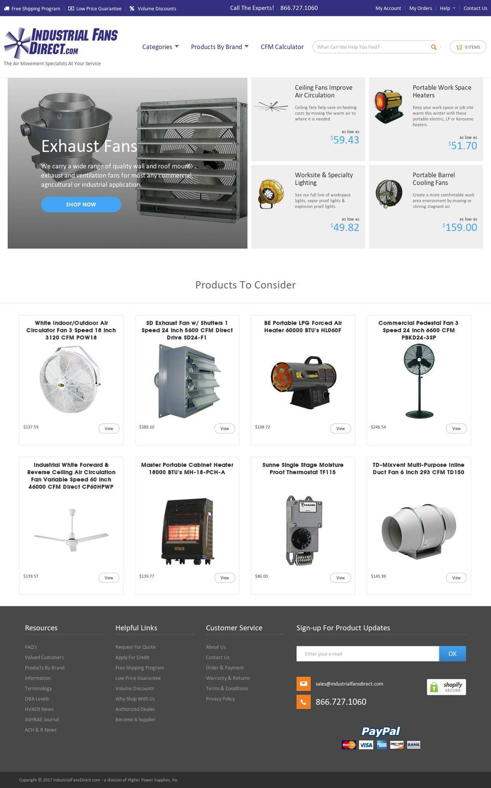 industrialfansdirect.com shopify website screenshot