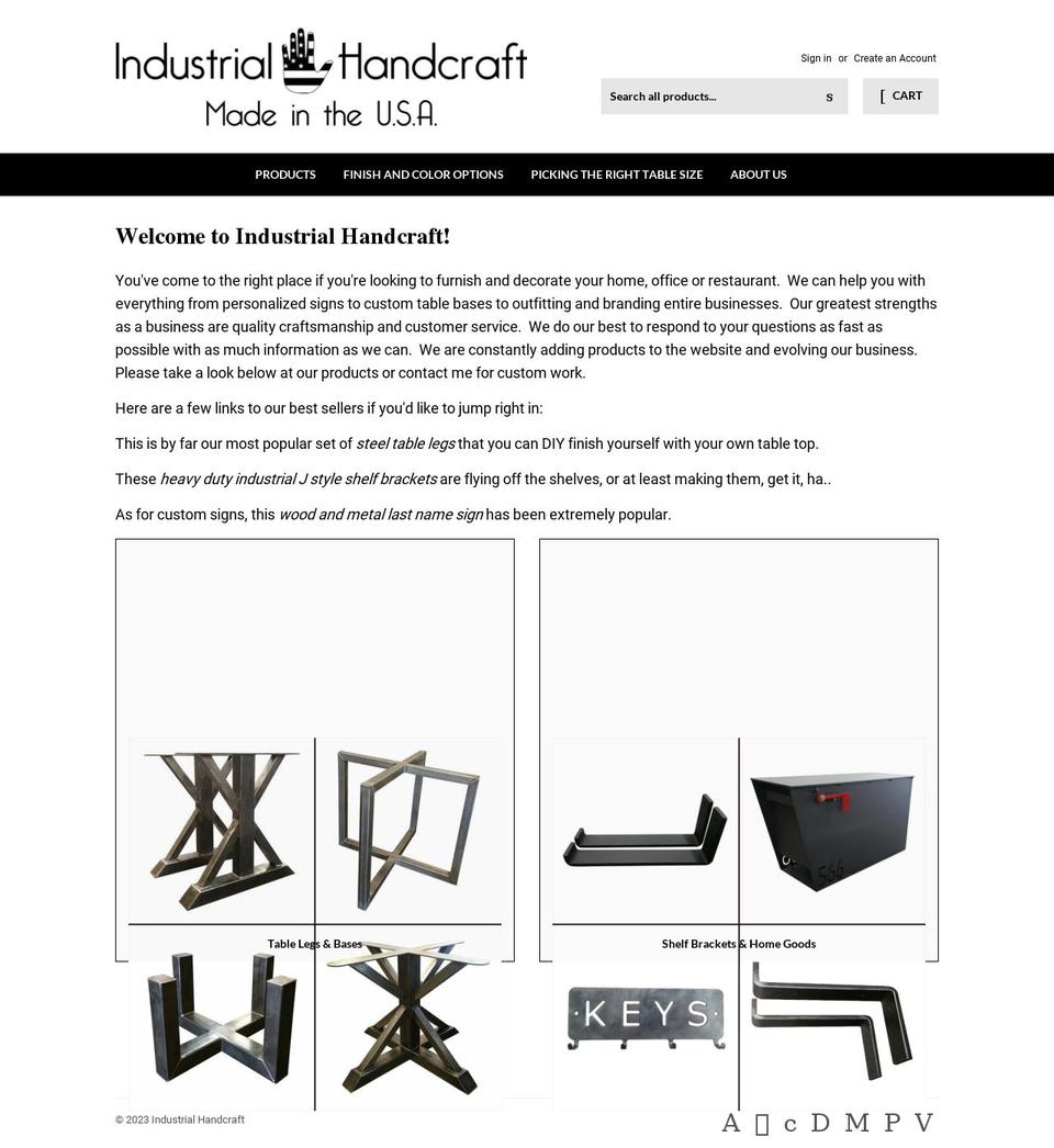 industrialhandcraft.com — Shopify storefront screenshot