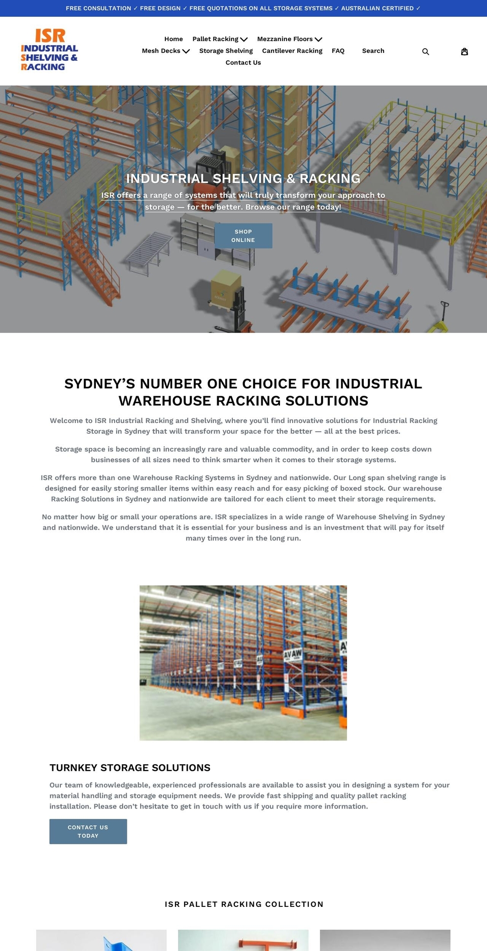industrialshelvingandracking.com.au shopify website screenshot