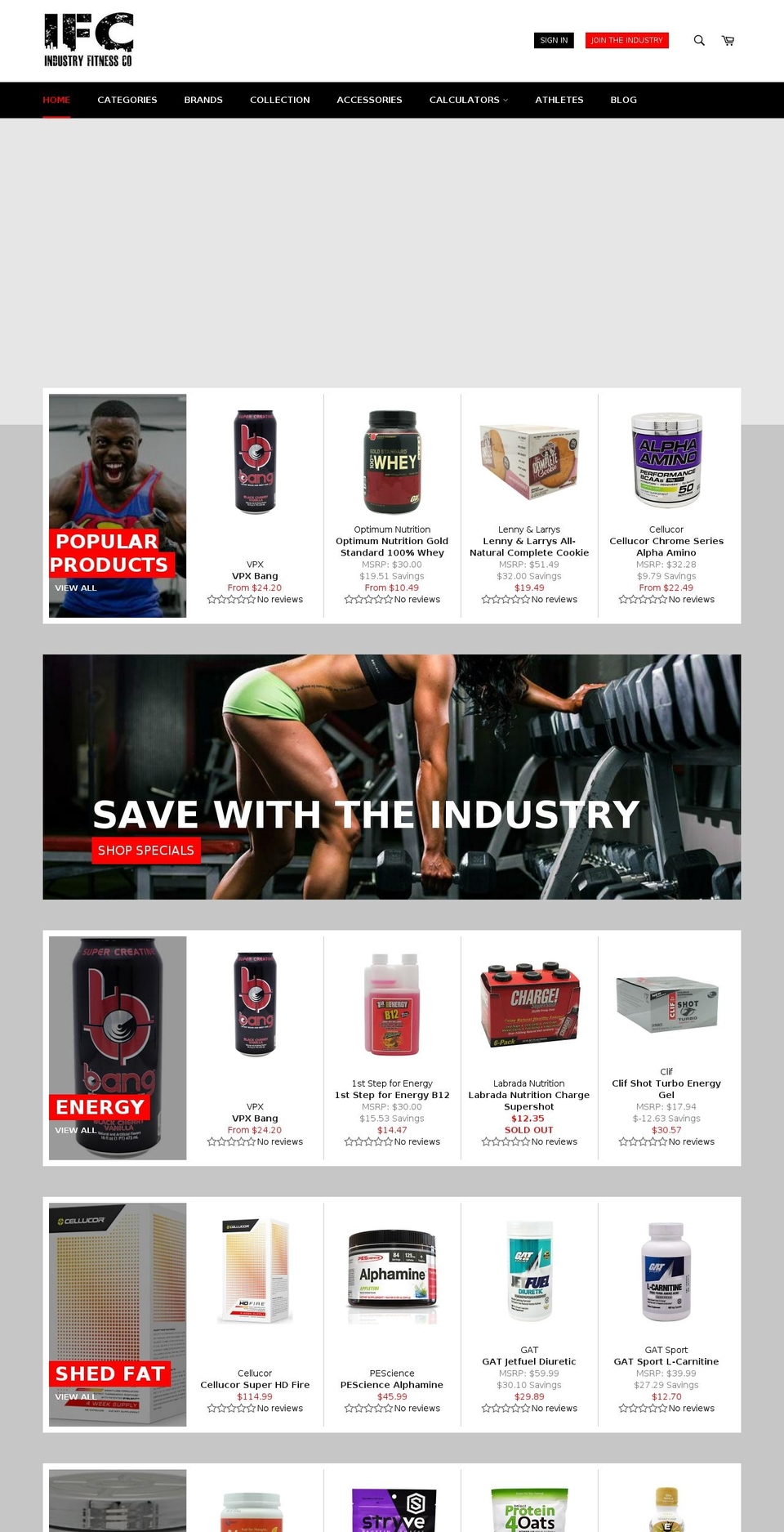 industryfitnessco.com — Shopify storefront screenshot