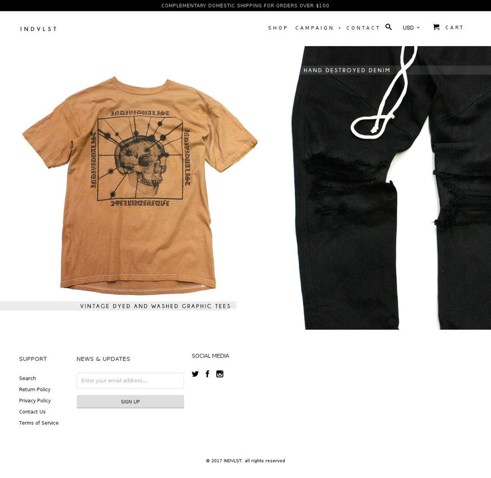 indvlst.com shopify website screenshot