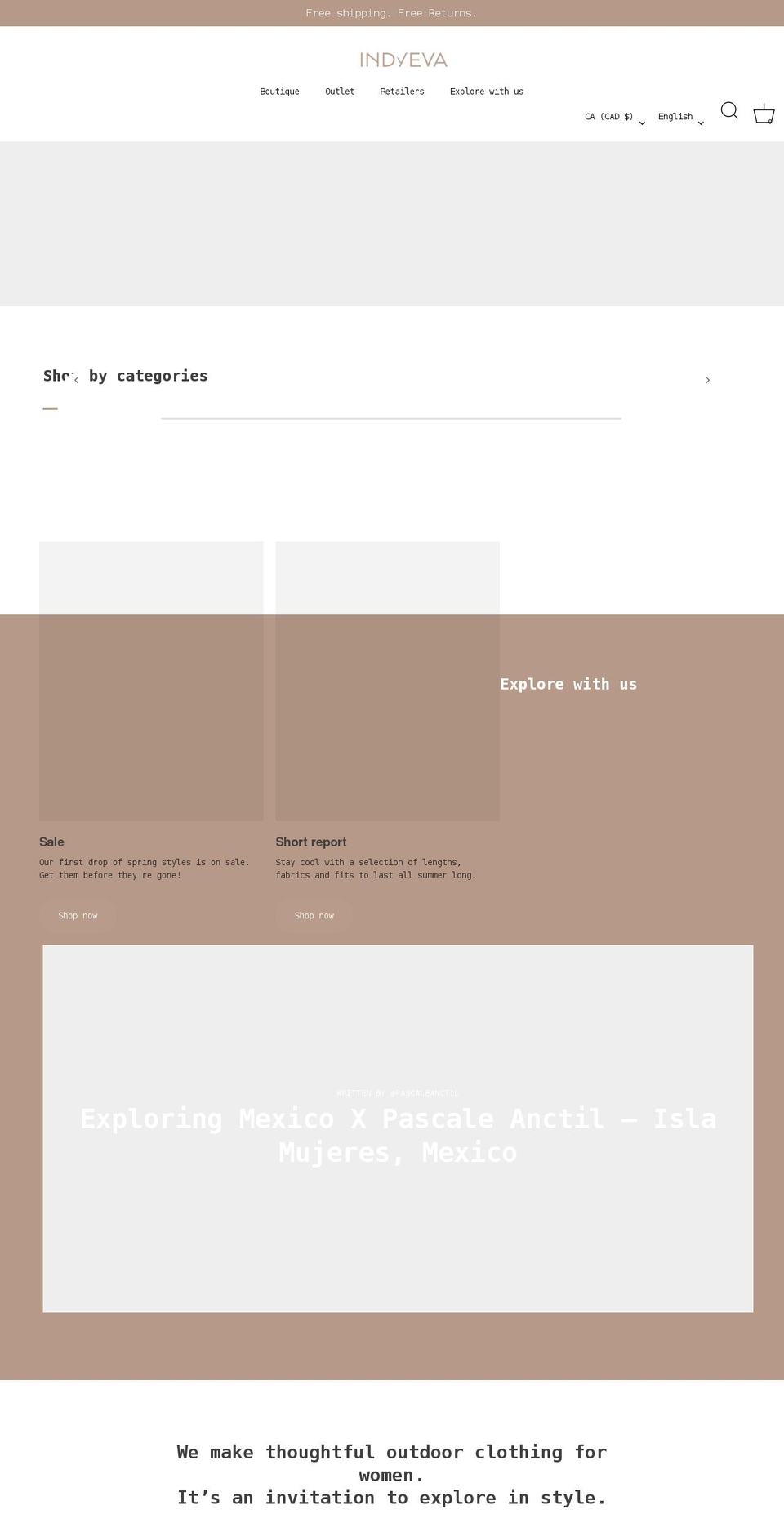 indyeva.com shopify website screenshot