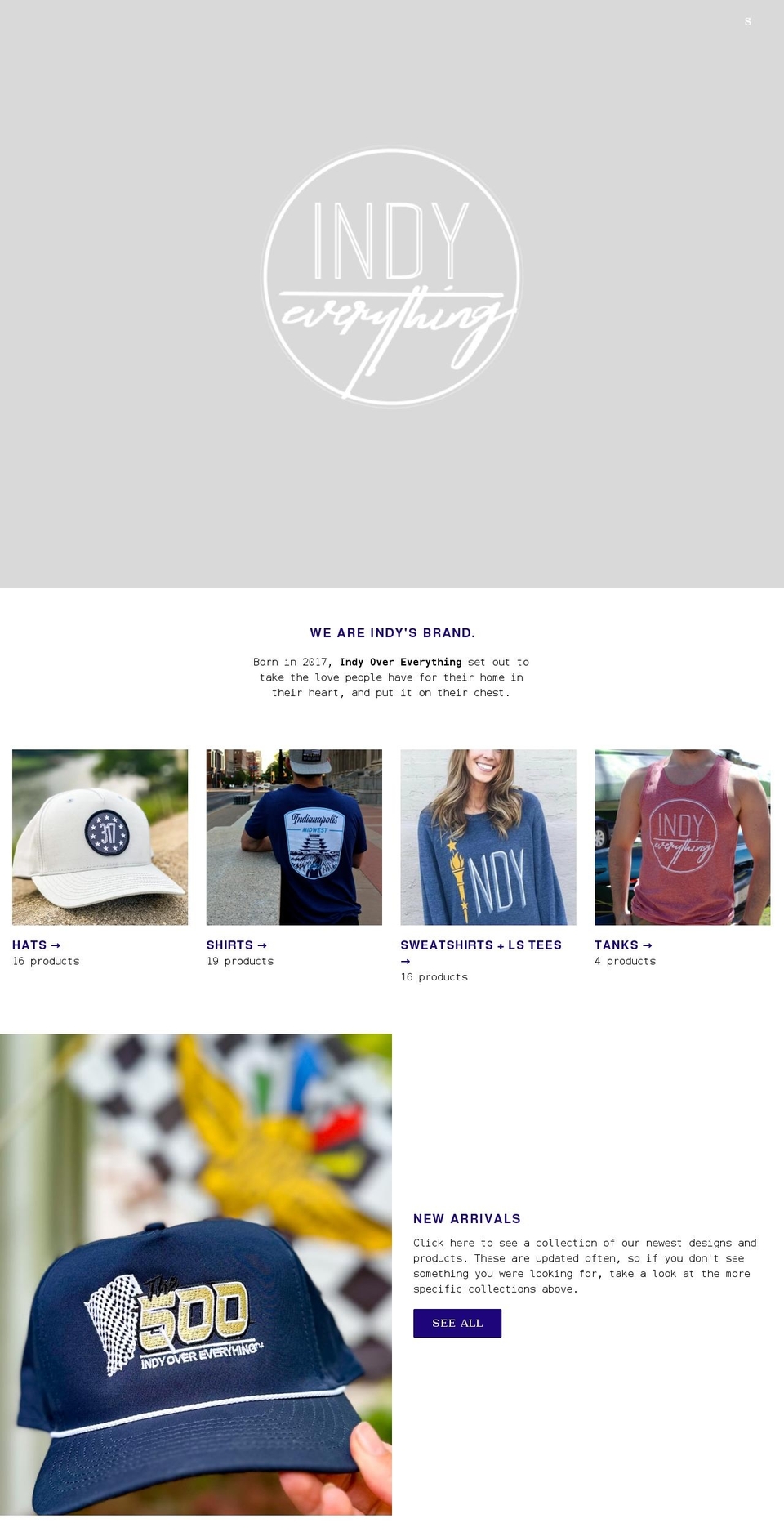 indyovereverything.com shopify website screenshot