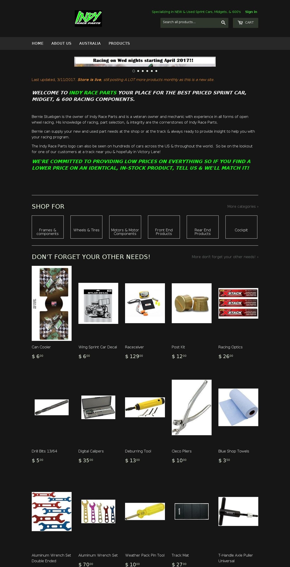 indyraceparts.com shopify website screenshot