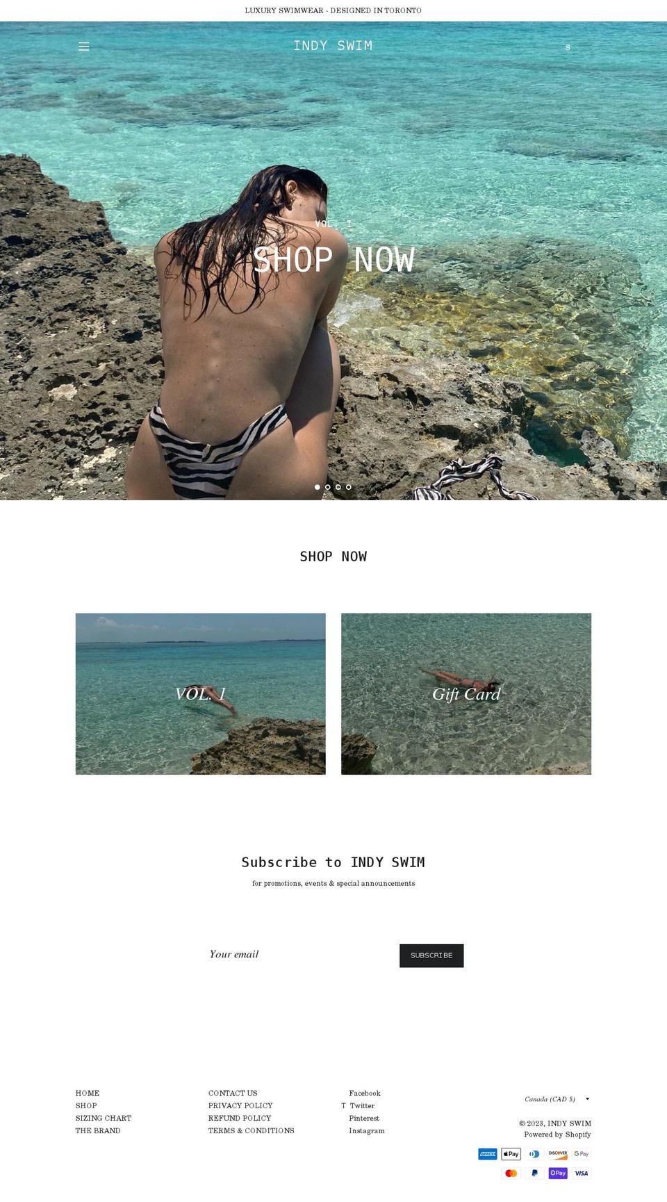 indyswim.com shopify website screenshot