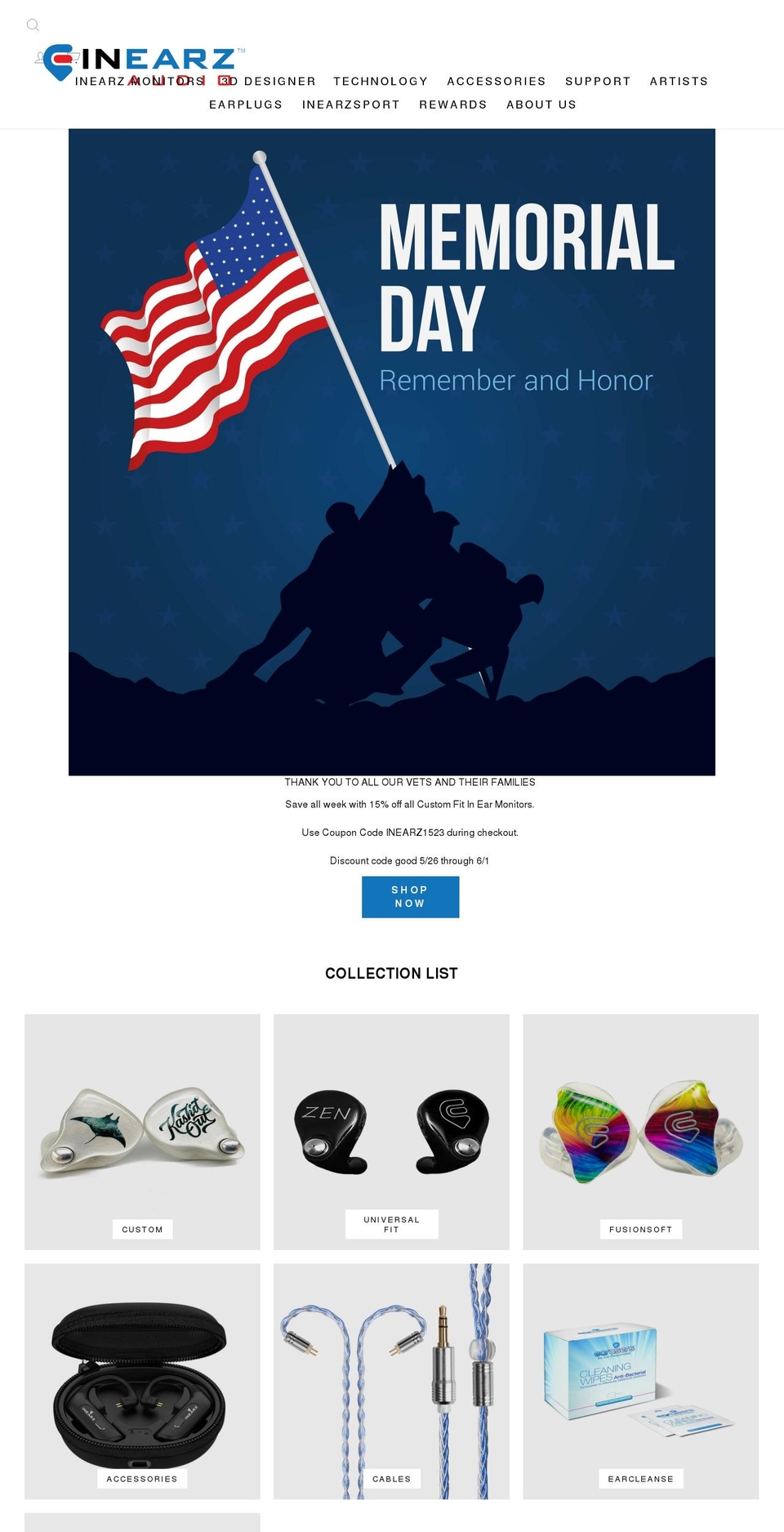 inearz.com shopify website screenshot