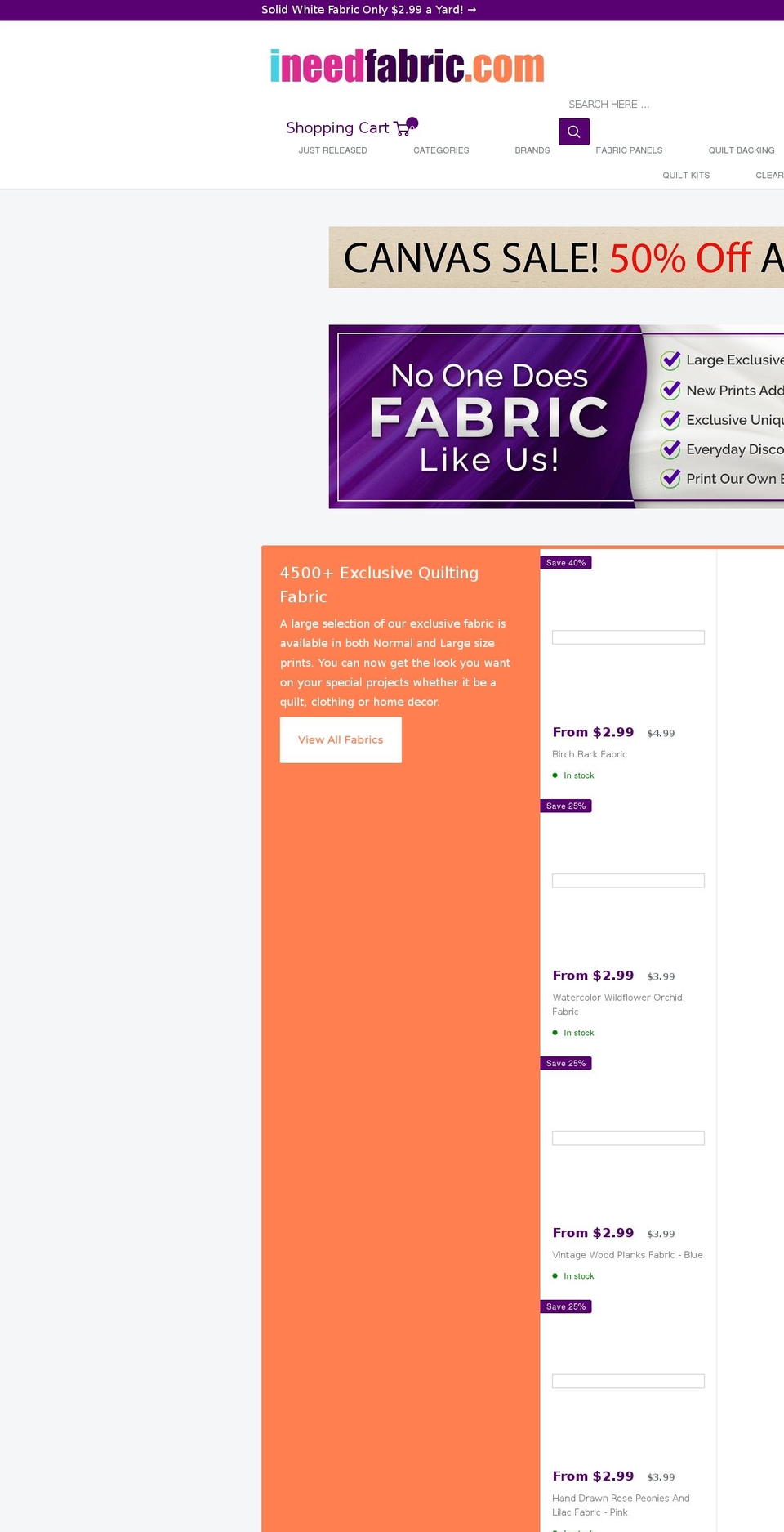 ineedfabric.com shopify website screenshot