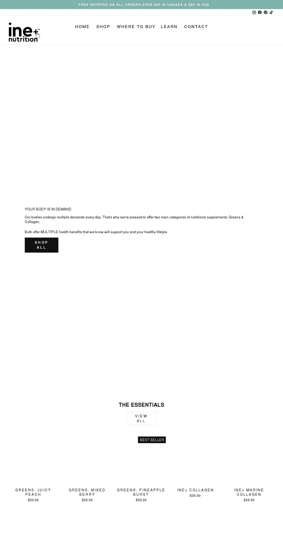 inenutrition.com shopify website screenshot