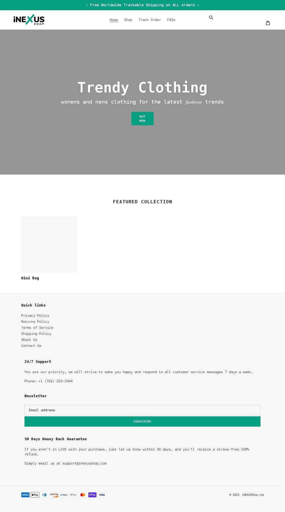 inexusshop.com shopify website screenshot