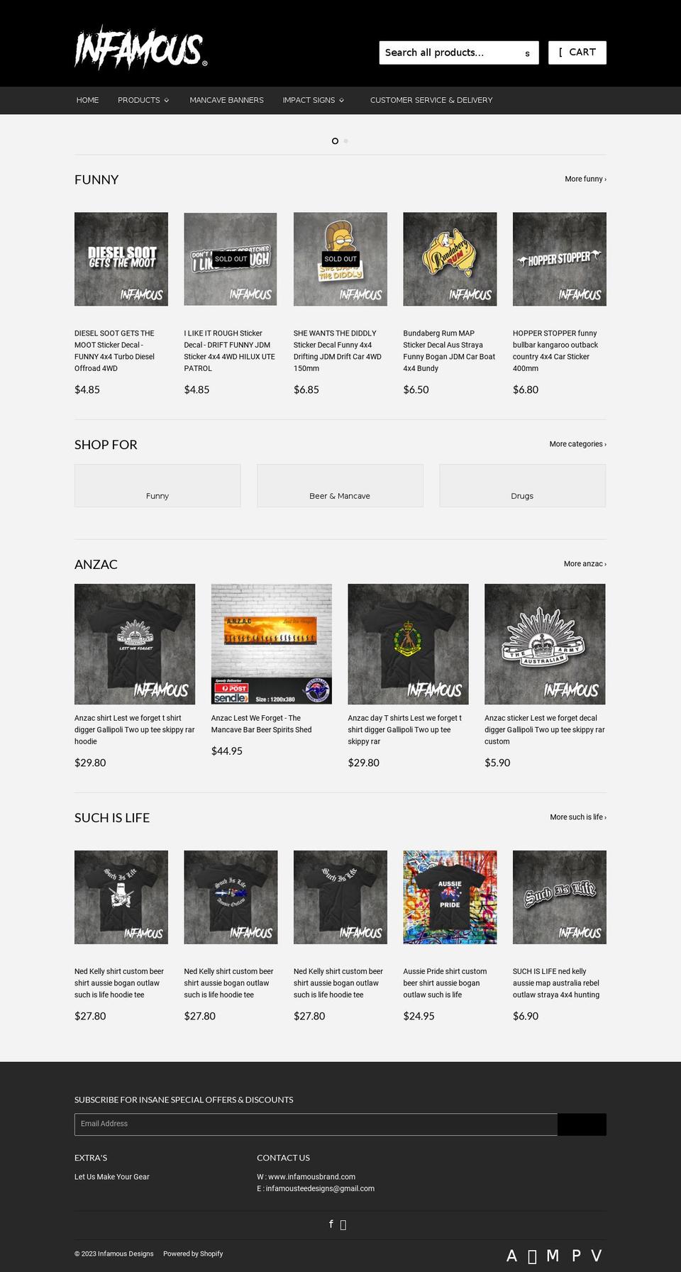 infamousbrand.com.au shopify website screenshot