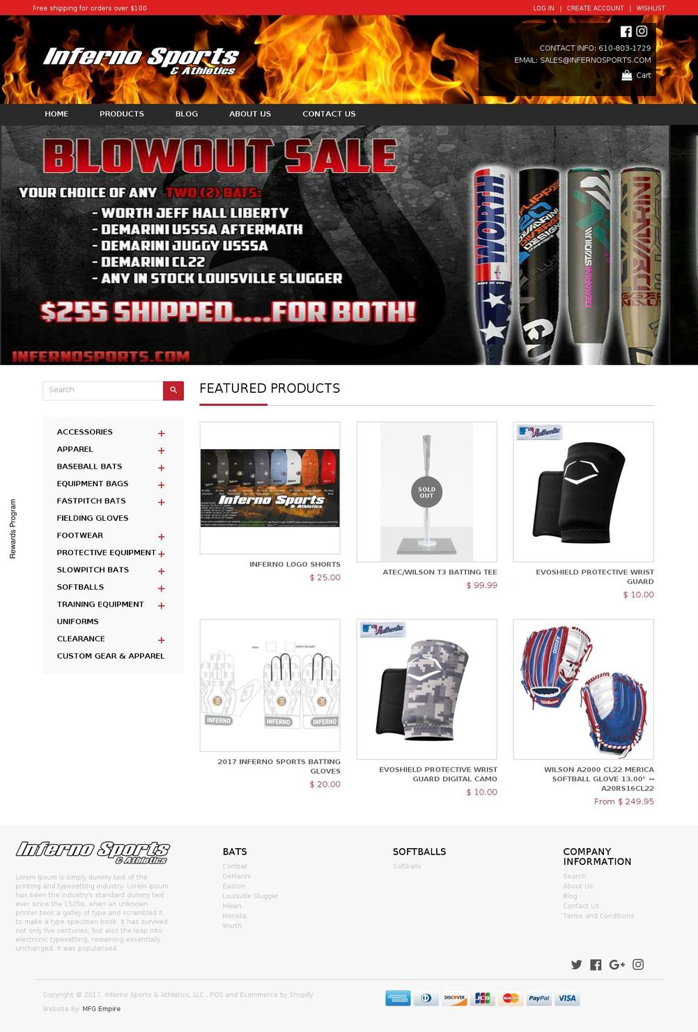 infernosports.com shopify website screenshot