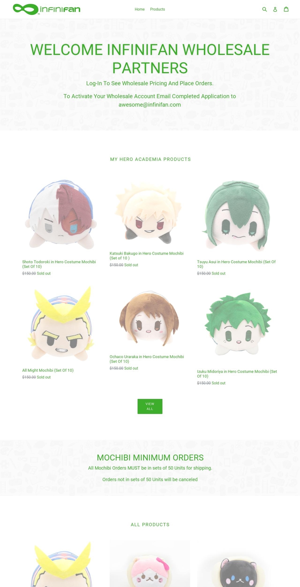 infinifanwholesale.com shopify website screenshot