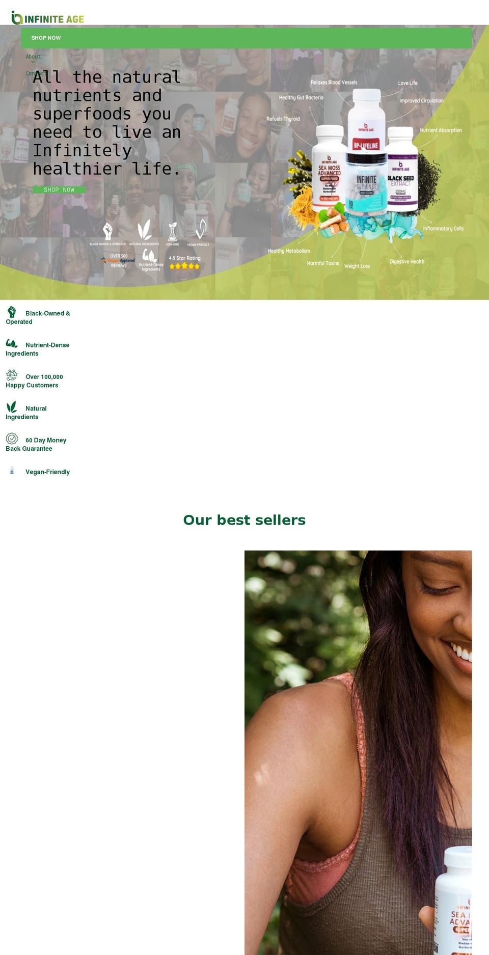 infiniteage.com shopify website screenshot